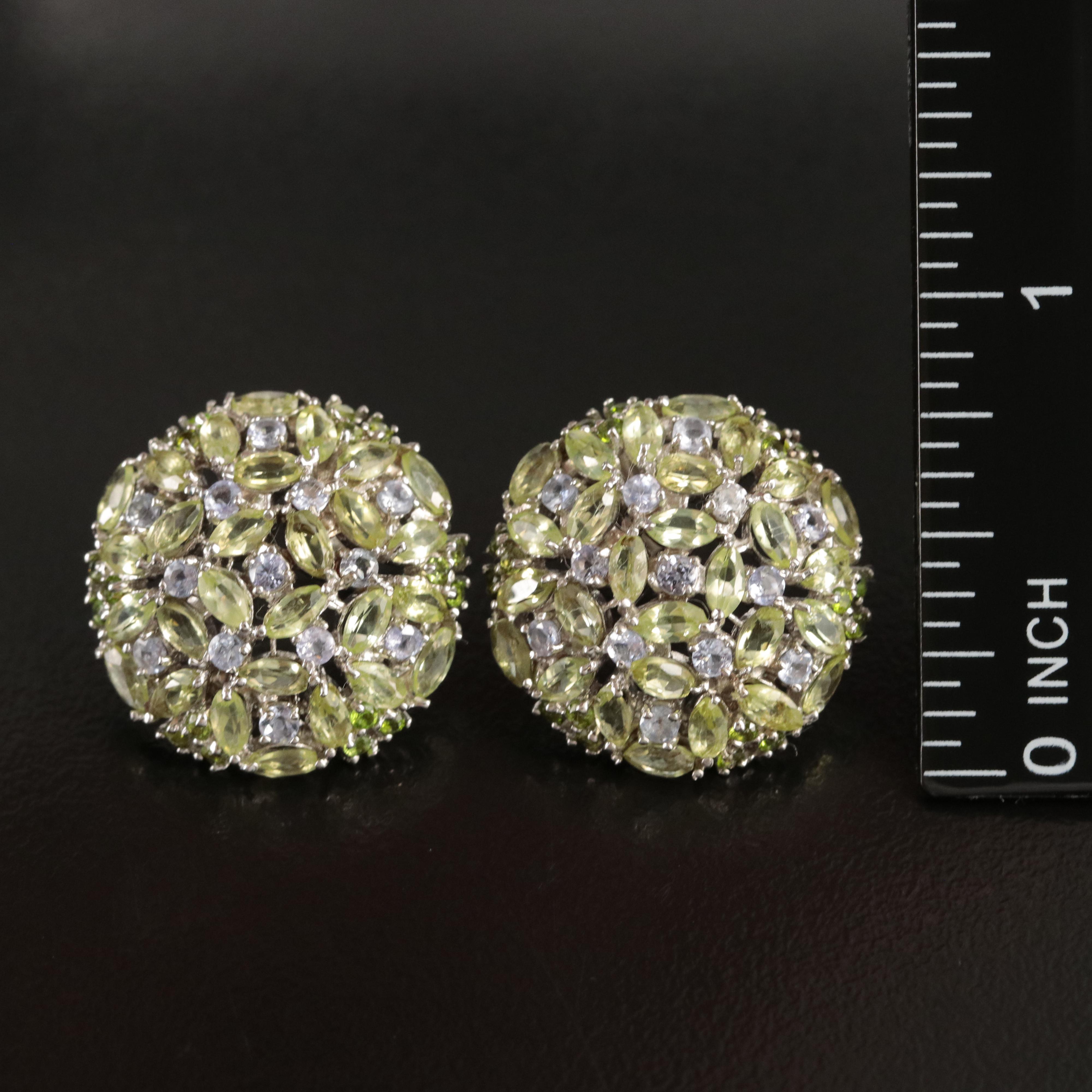 Sterling Peridot and Tanzanite Domed Earrings