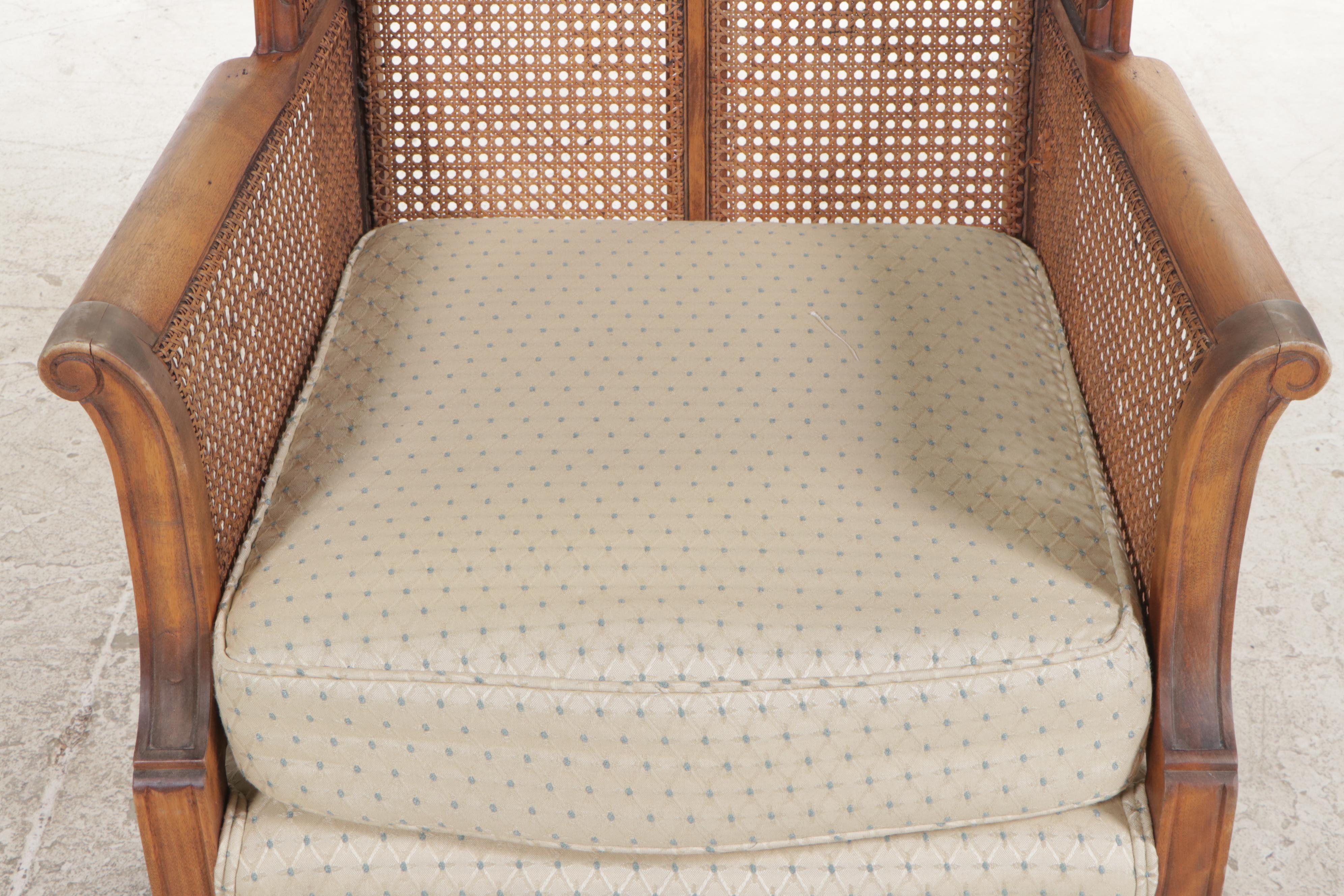 Louis XVI Style Carved Hardwood and Caned Bergère avec Orielles, 20th Century