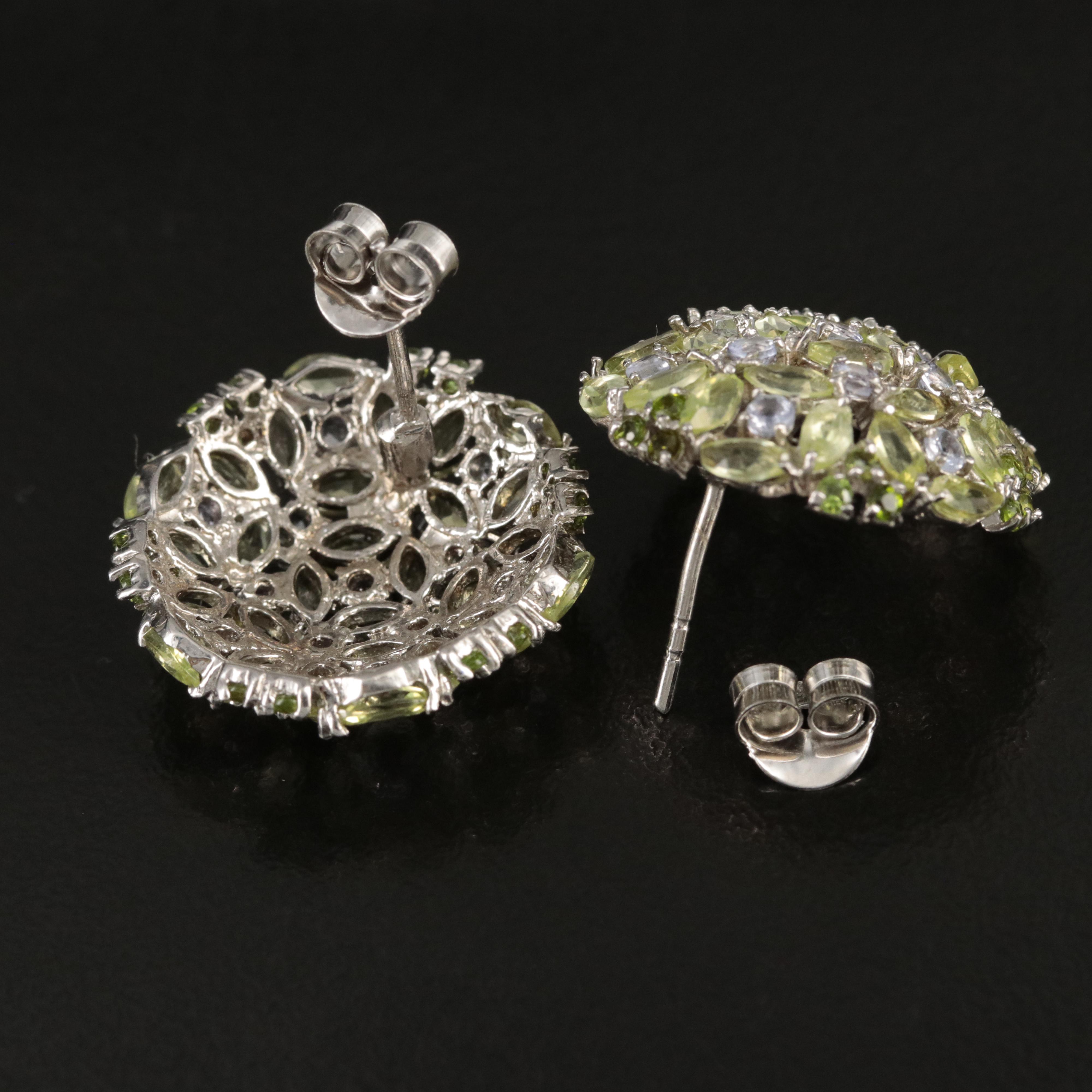 Sterling Peridot and Tanzanite Domed Earrings