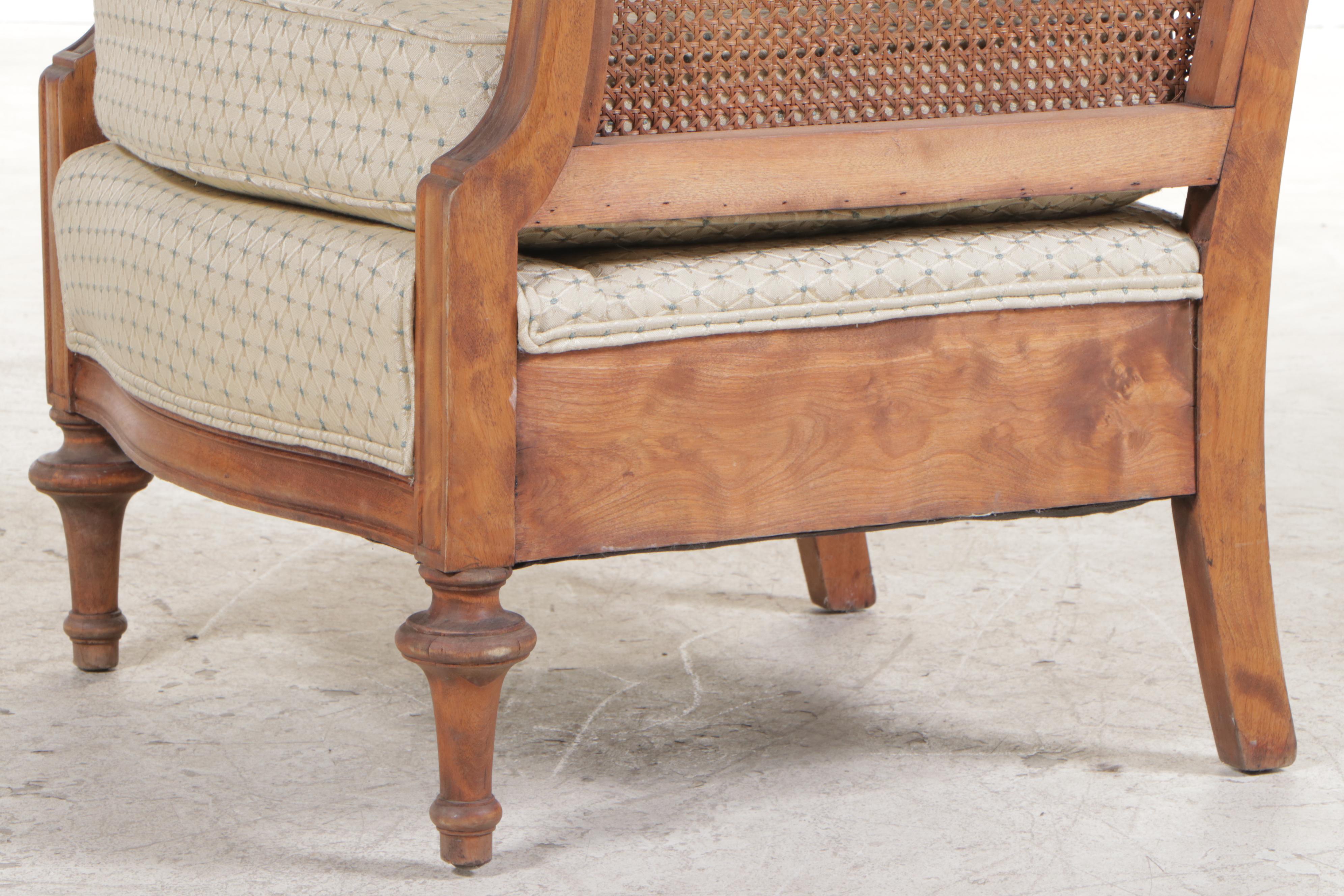 Louis XVI Style Carved Hardwood and Caned Bergère avec Orielles, 20th Century