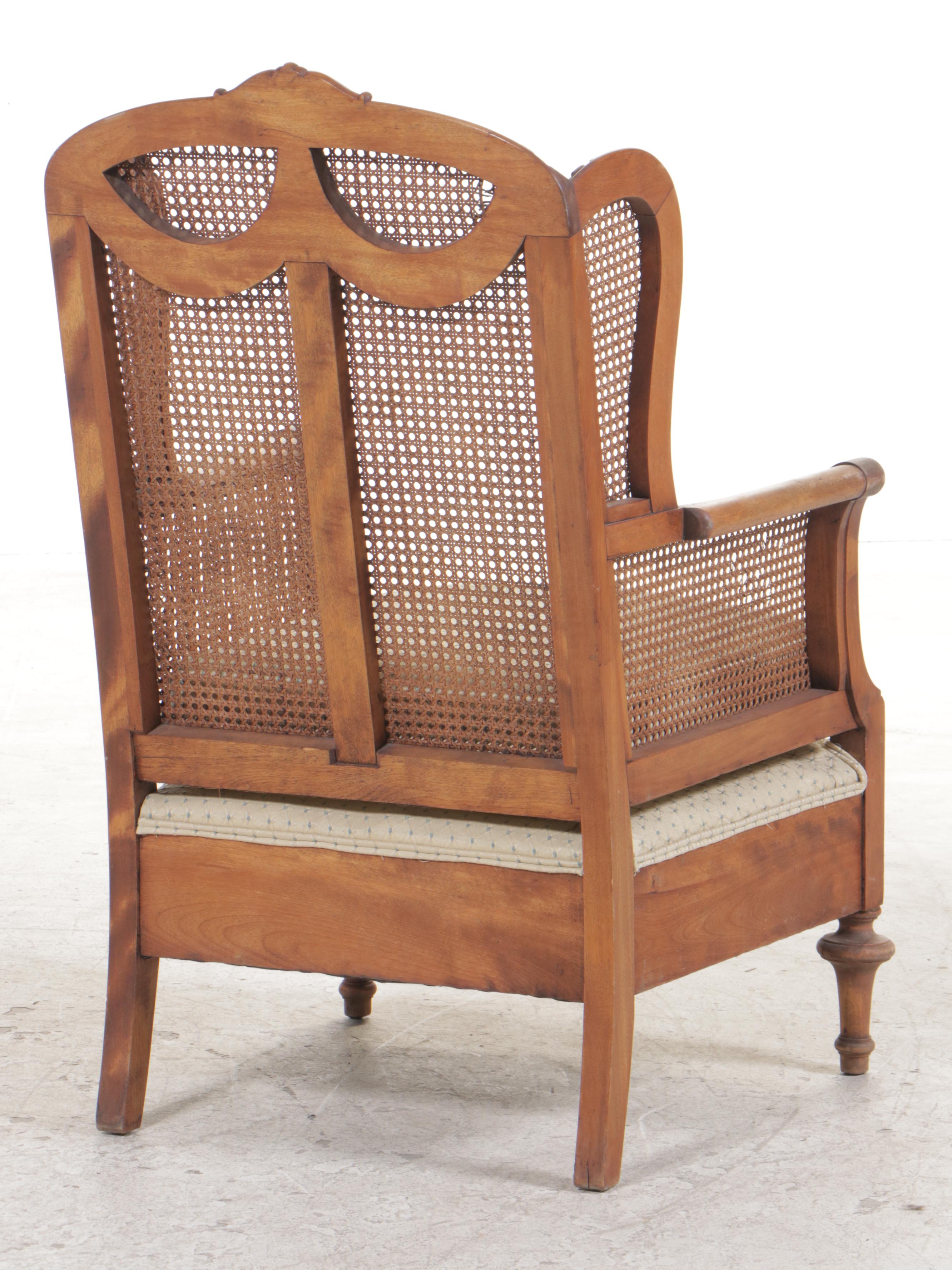 Louis XVI Style Carved Hardwood and Caned Bergère avec Orielles, 20th Century