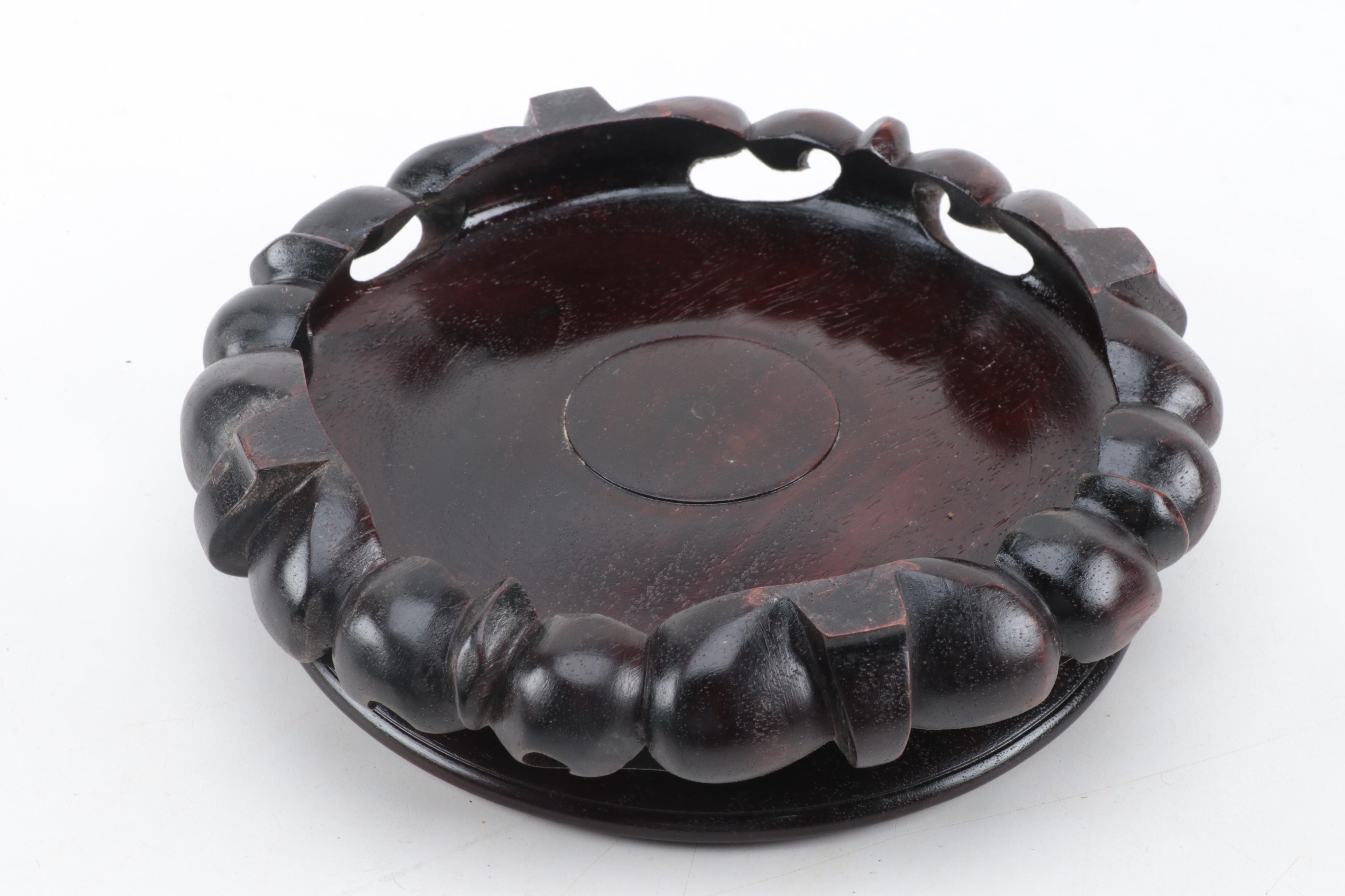 Chinese Turquoise Glazed Pot on Carved Rosewood Stand