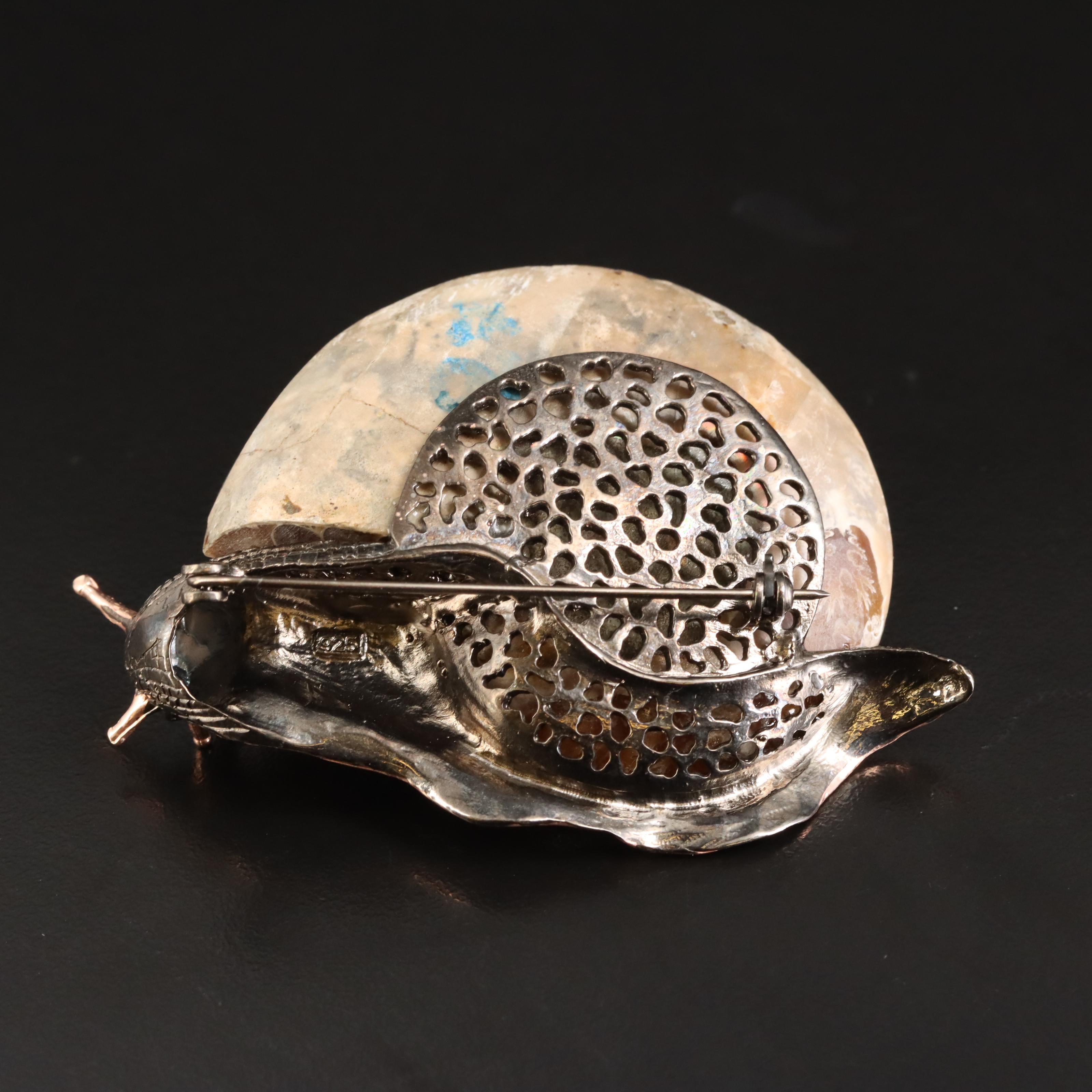 Sterling Ammonite Snail Brooch