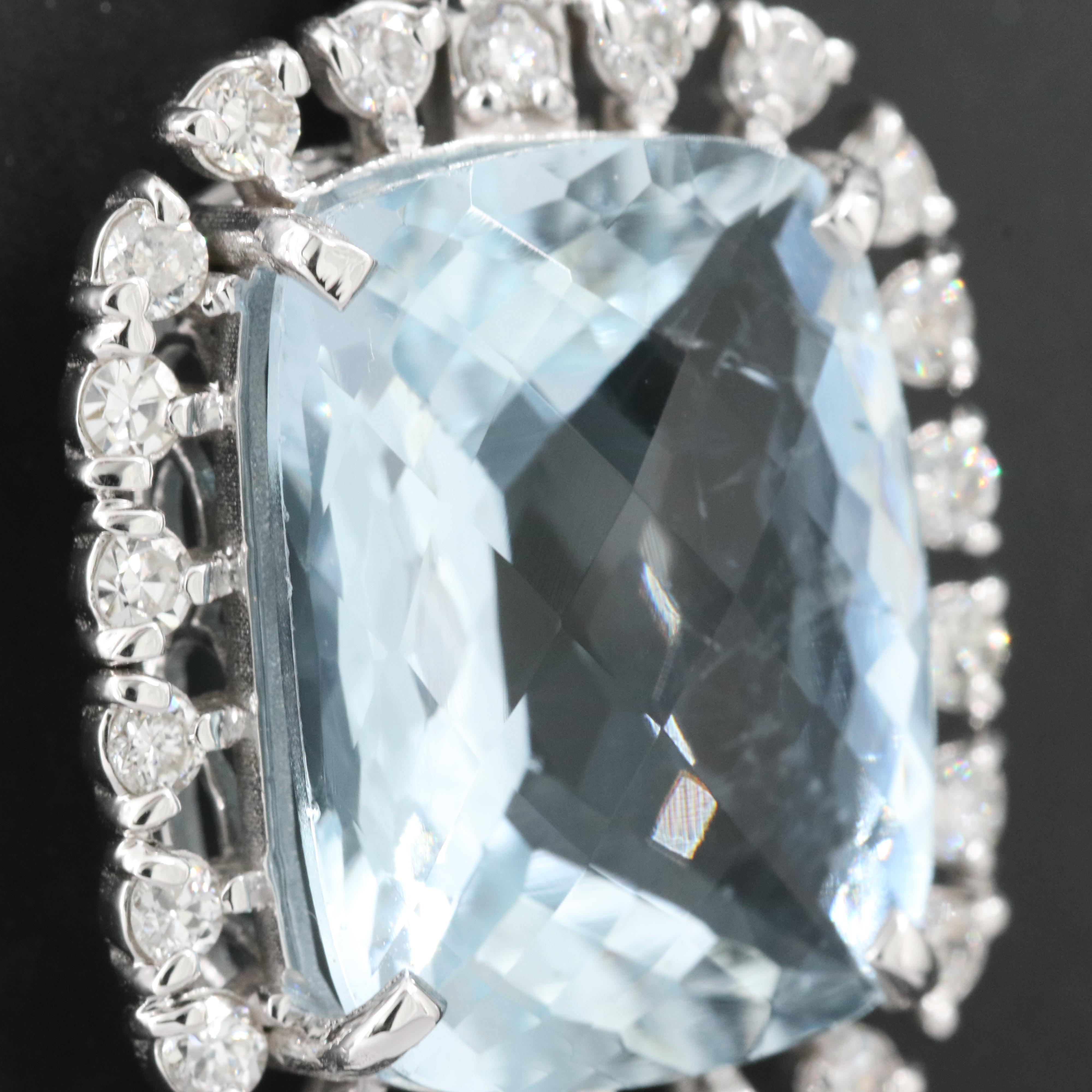 14K 10.61 CT Aquamarine and Diamond Halo Pendant Necklace