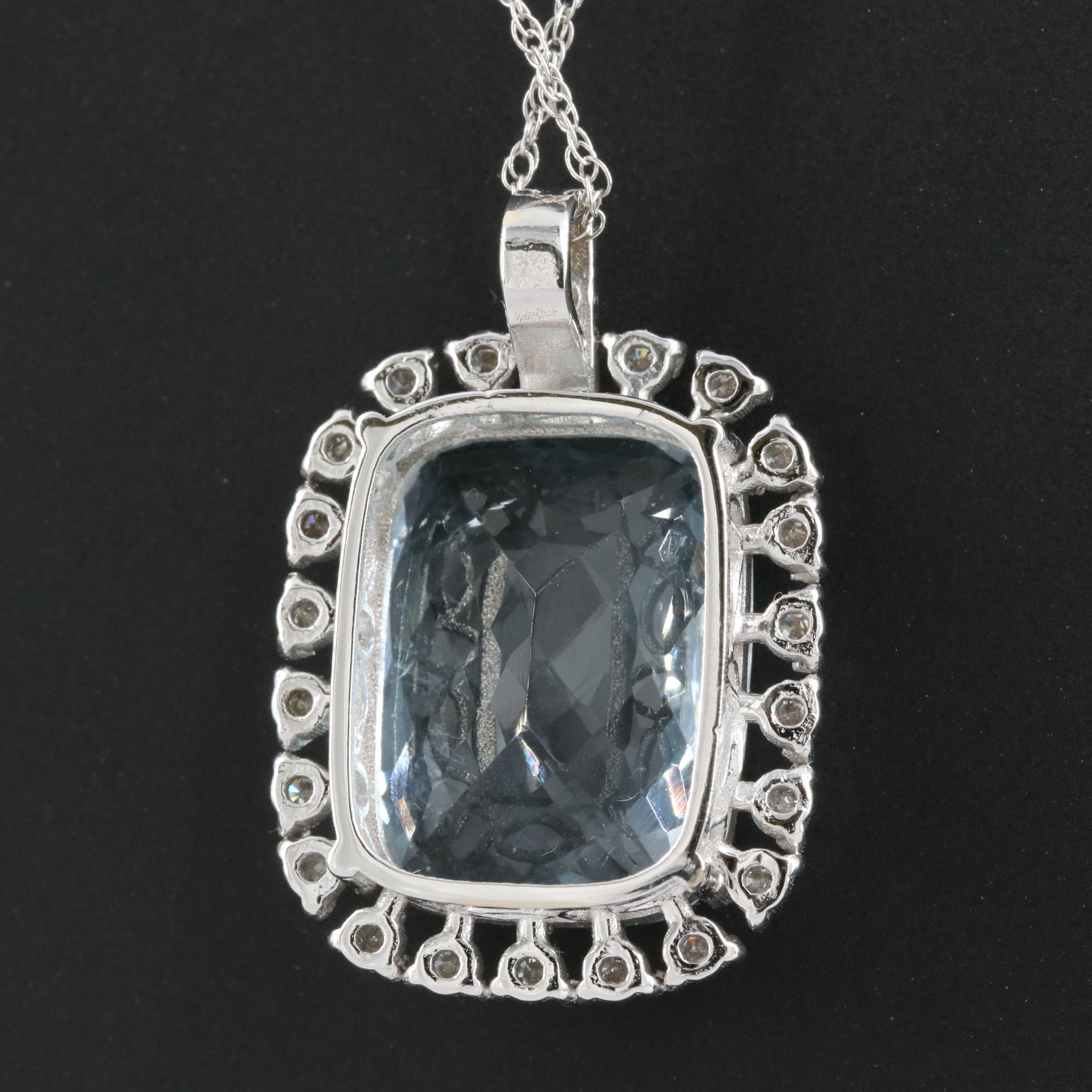 14K 10.61 CT Aquamarine and Diamond Halo Pendant Necklace