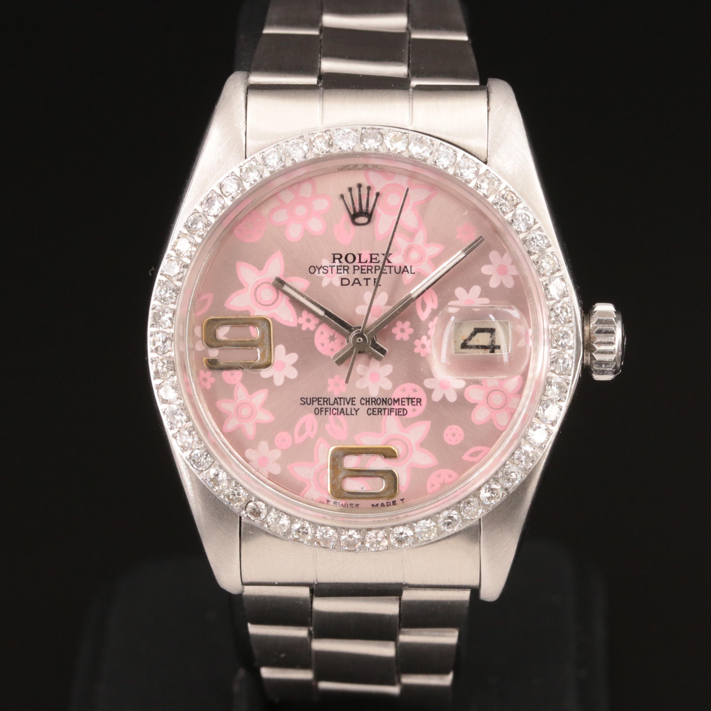 1971 Rolex Oyster Perpetual Date 1.33 CTW Diamond Bezel Watch