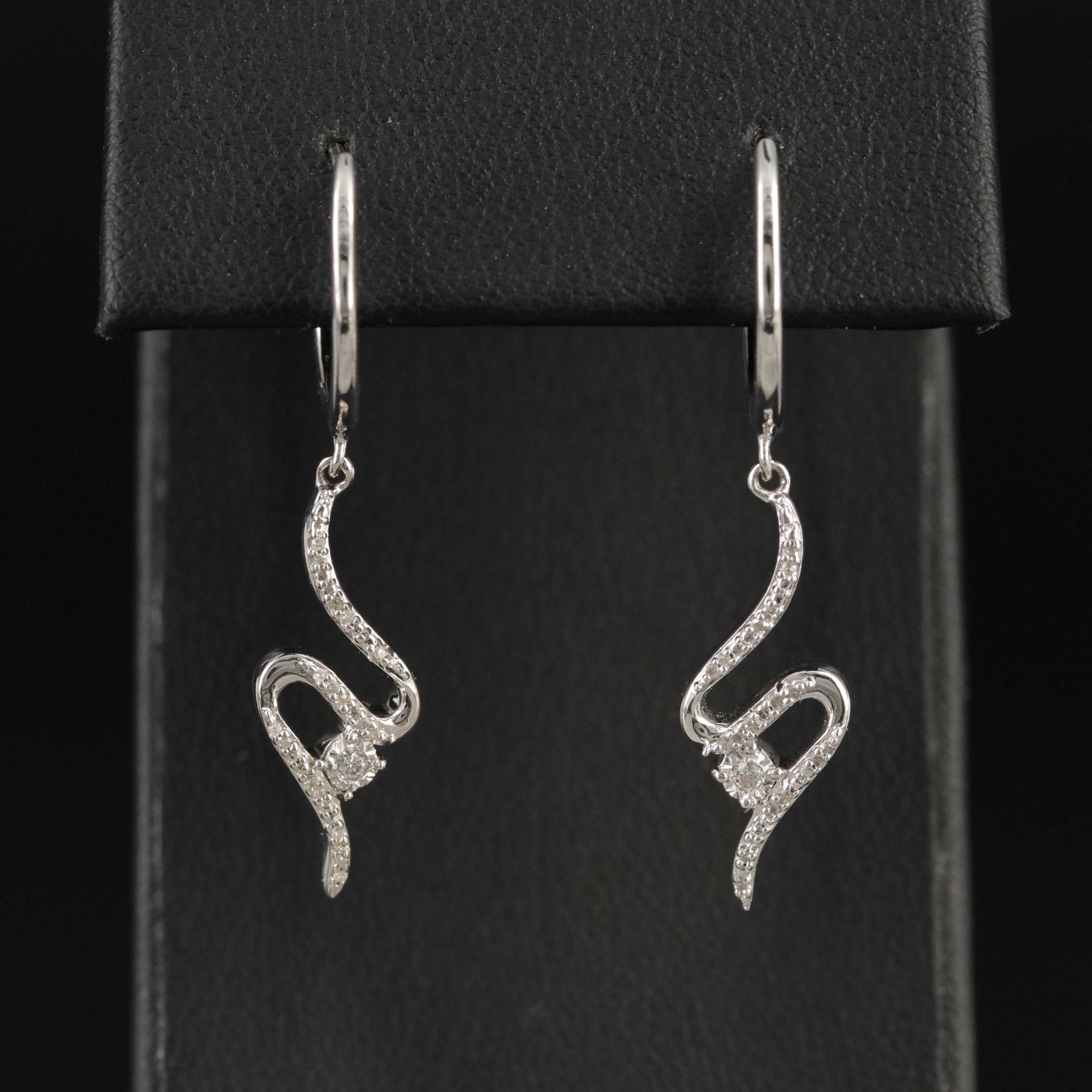 Sterling Diamond Hoop Earrings with Drops