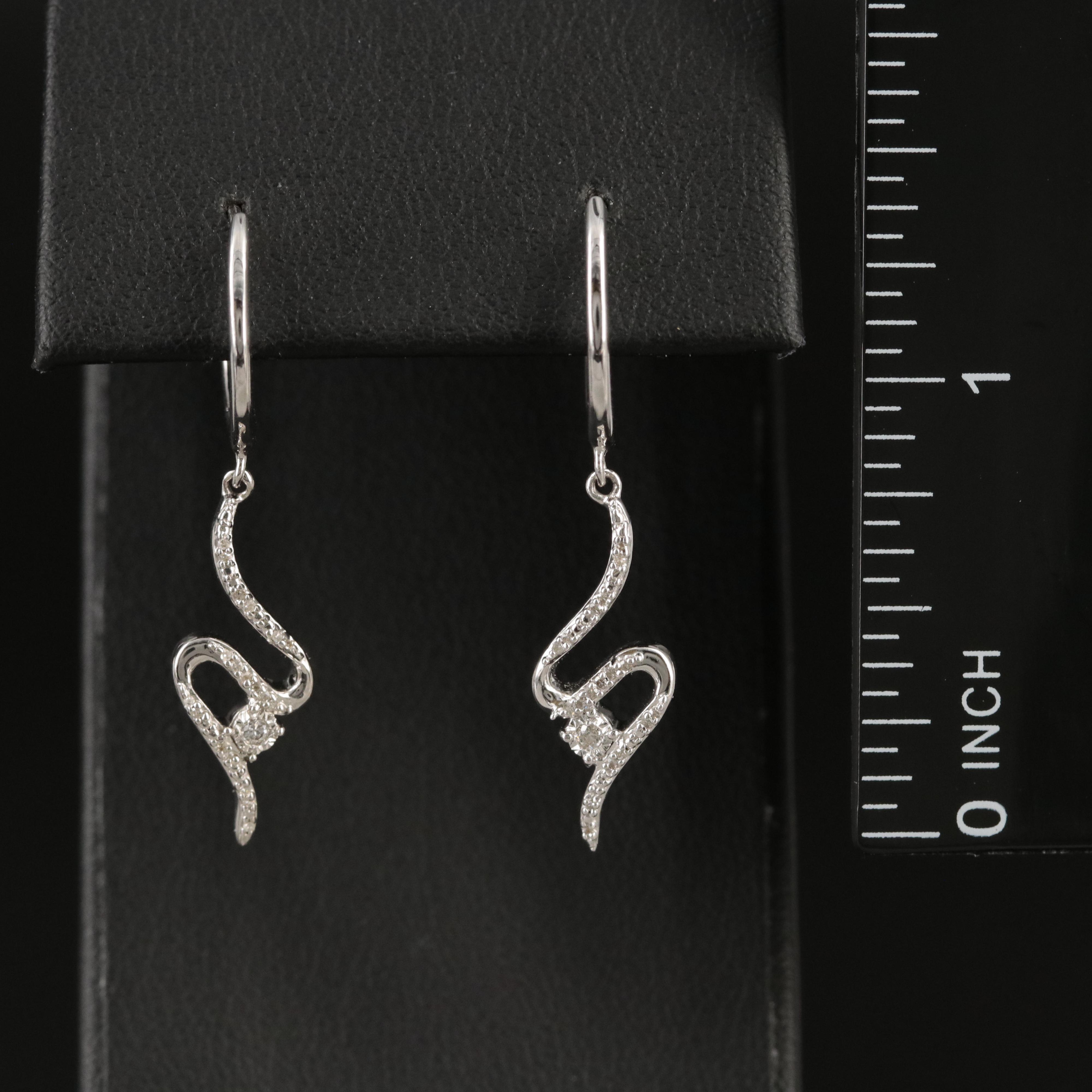 Sterling Diamond Hoop Earrings with Drops