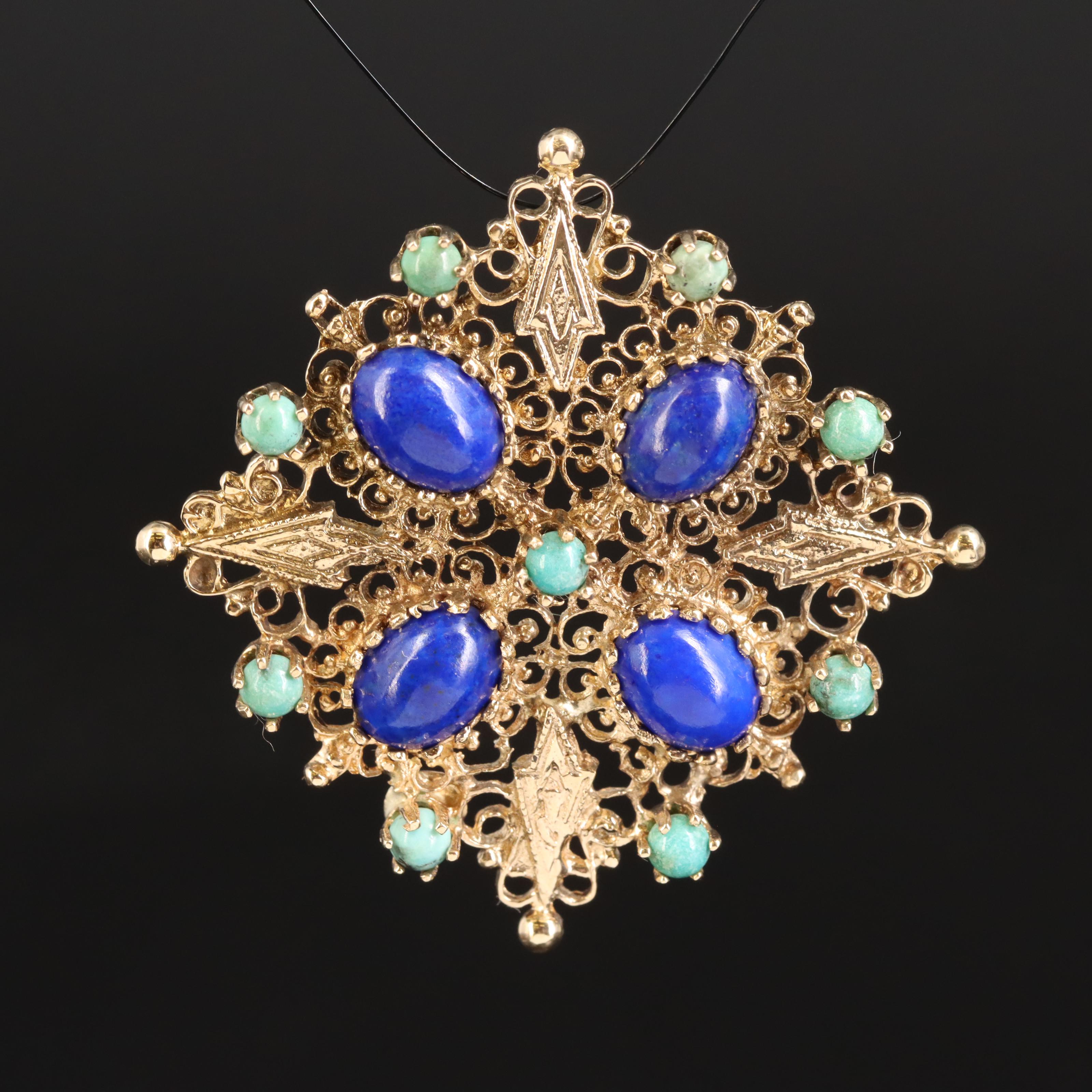 Vintage 14K Lapis Lazuli and Turquoise Pendant