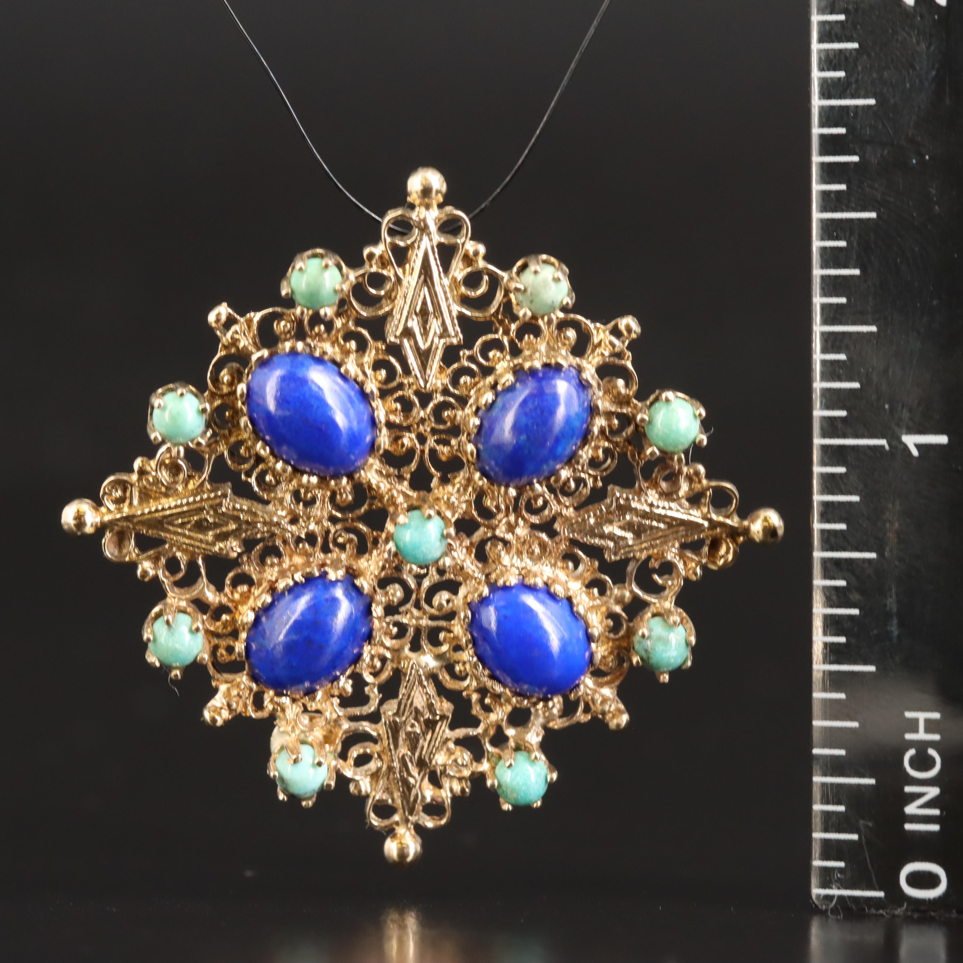 Vintage 14K Lapis Lazuli and Turquoise Pendant