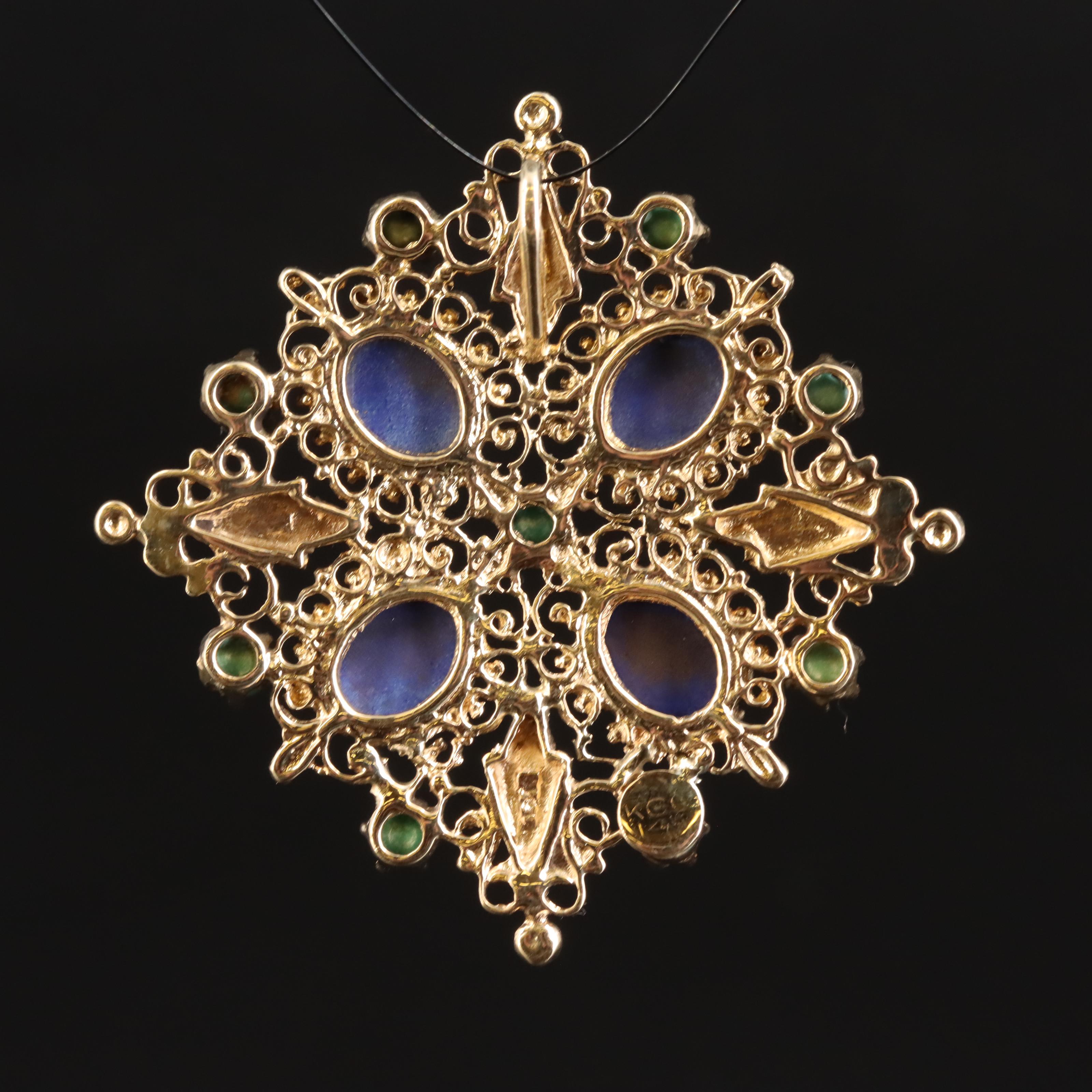 Vintage 14K Lapis Lazuli and Turquoise Pendant