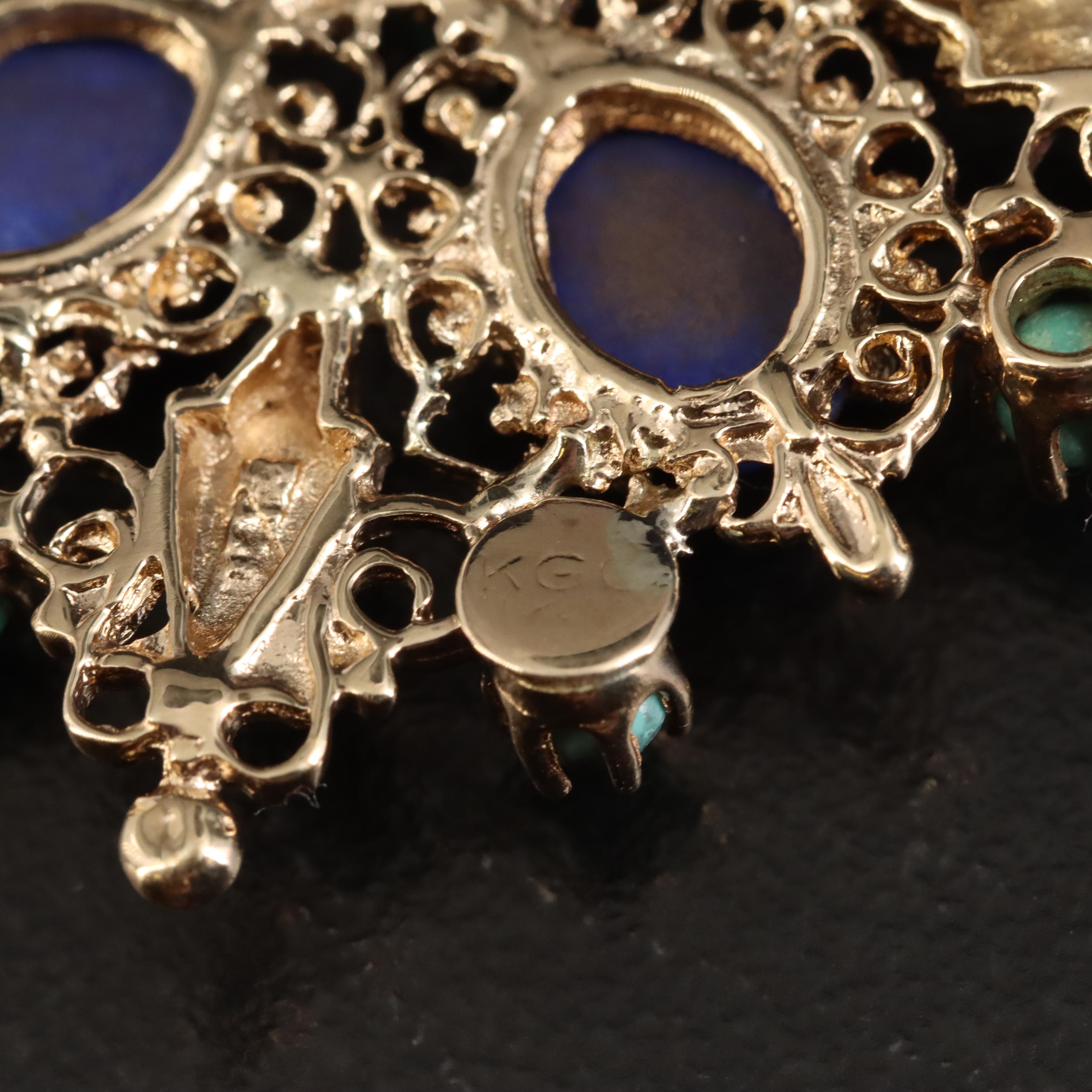 Vintage 14K Lapis Lazuli and Turquoise Pendant