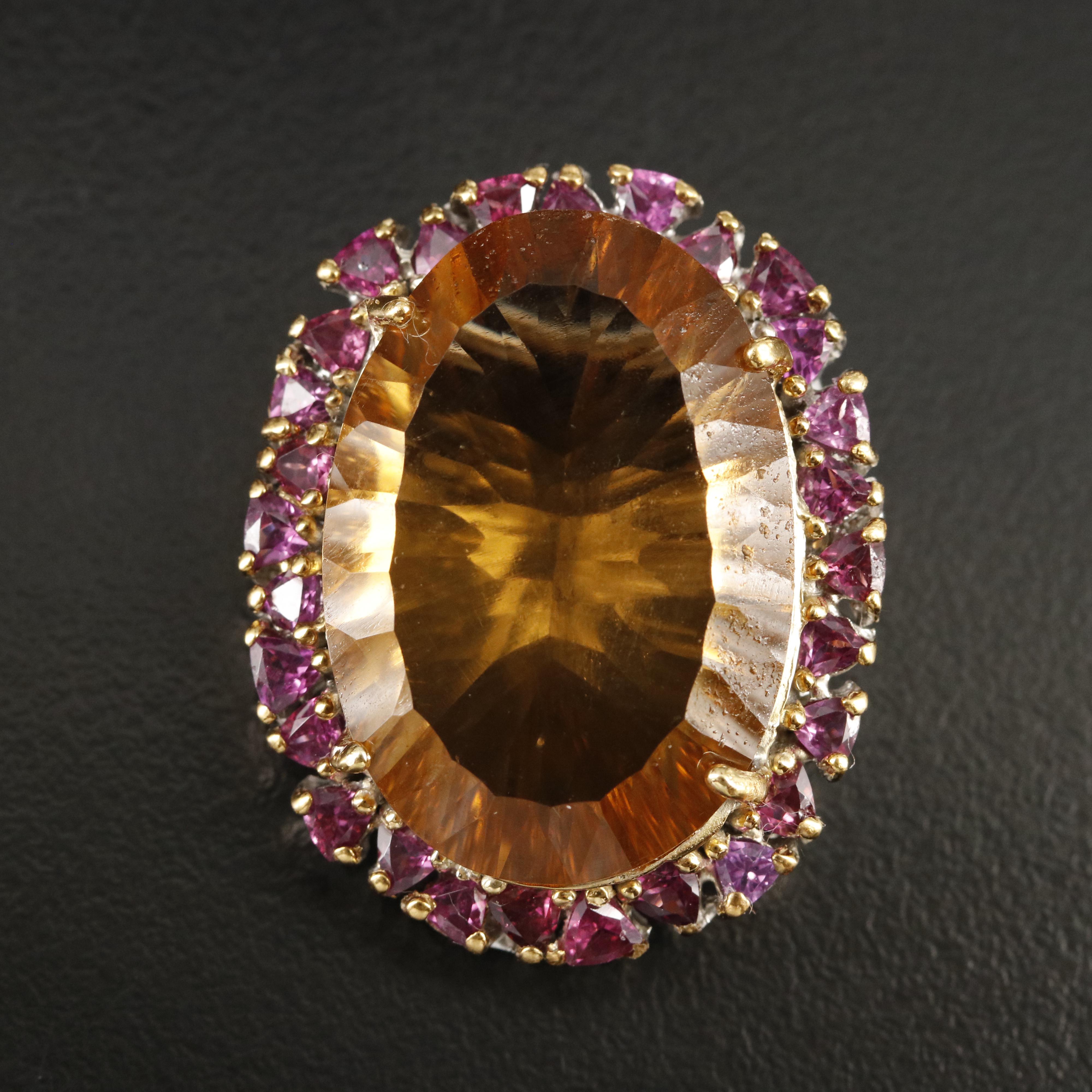 Sterling Citrine and Rhodolite Garnet Brooch