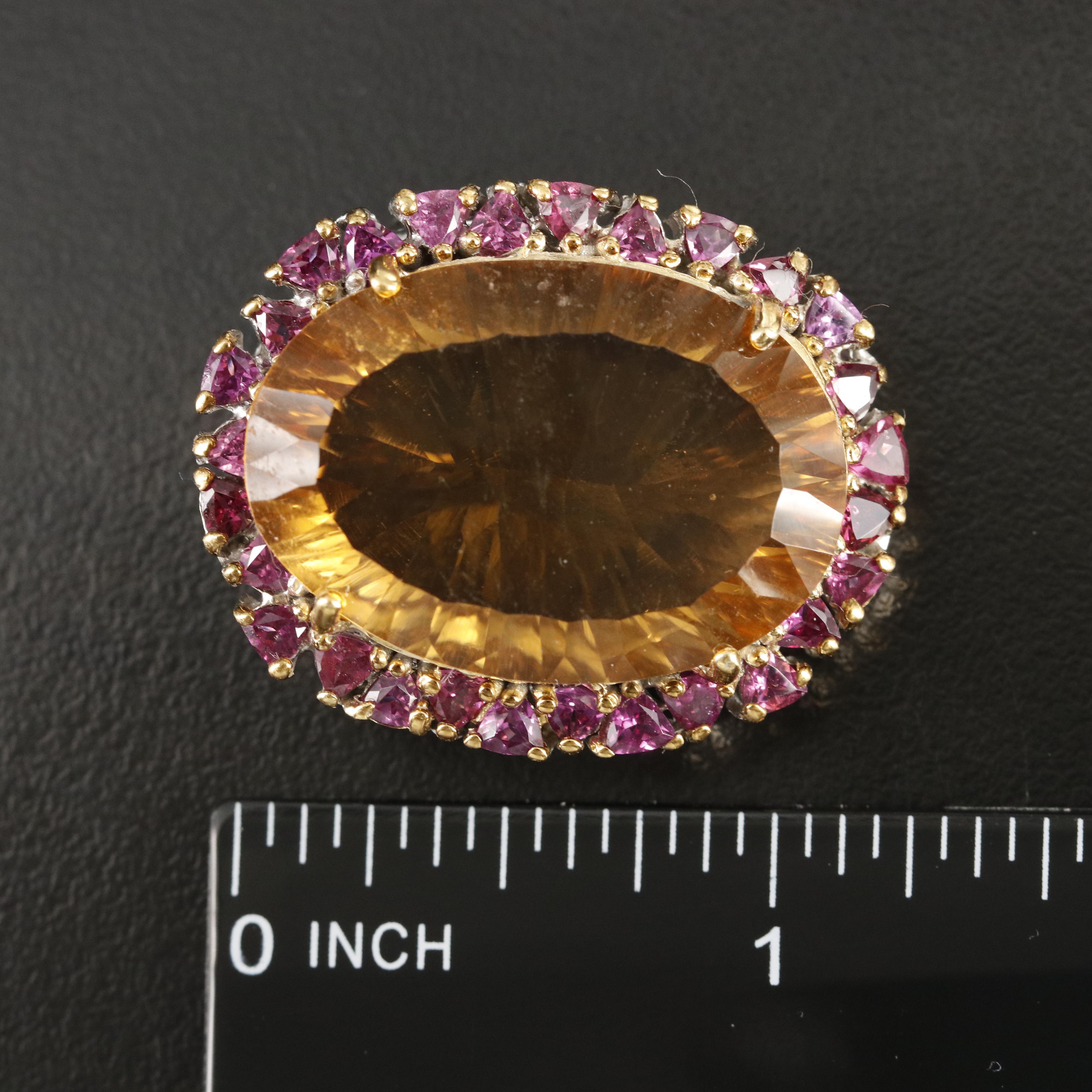 Sterling Citrine and Rhodolite Garnet Brooch