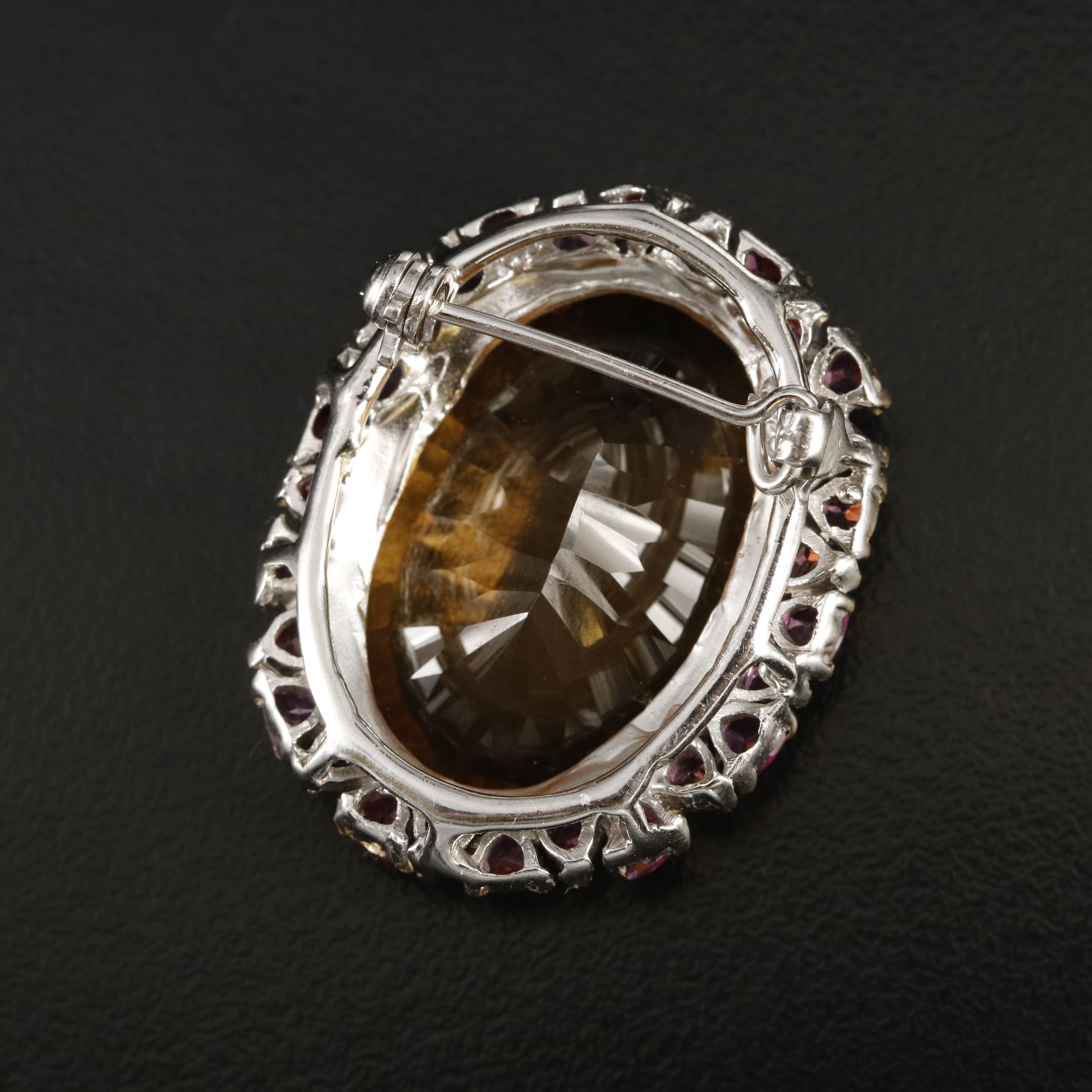 Sterling Citrine and Rhodolite Garnet Brooch