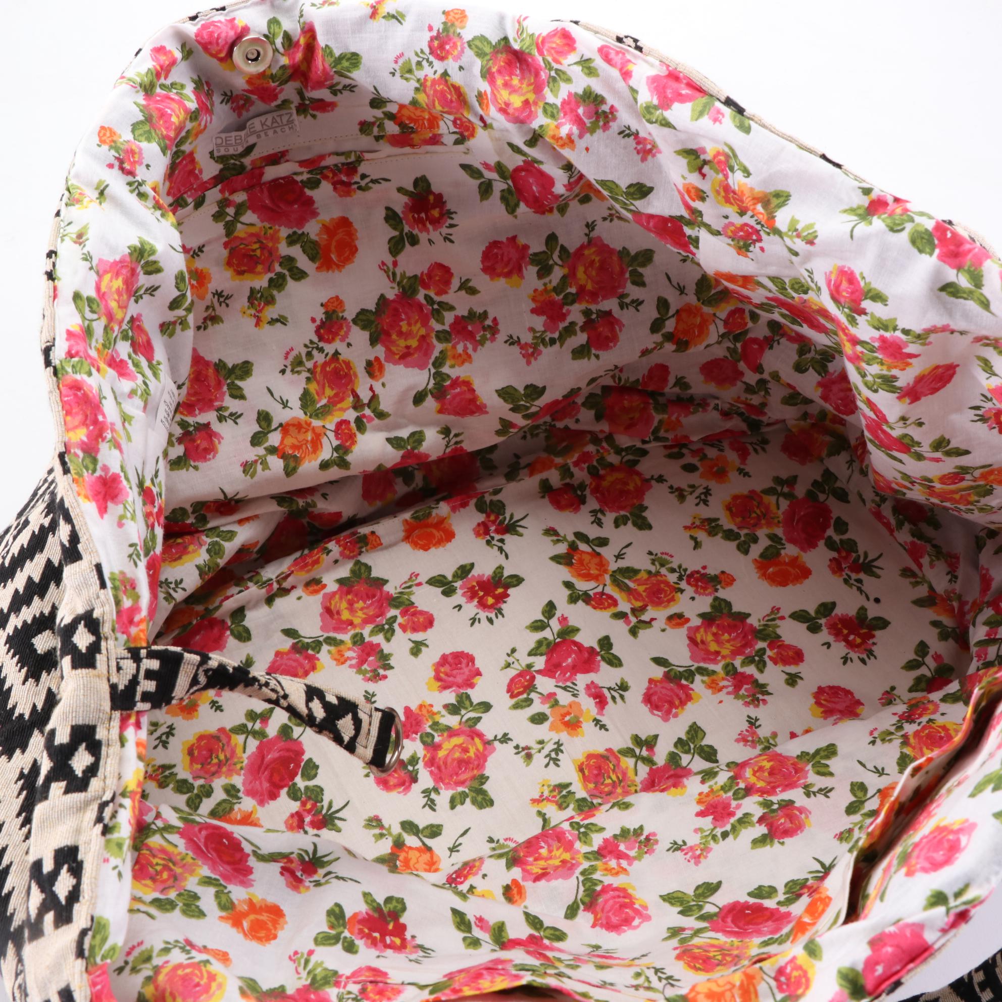 Debbie Katz Boho Beach Bag with Pom-Poms and Tassels, New with Tag