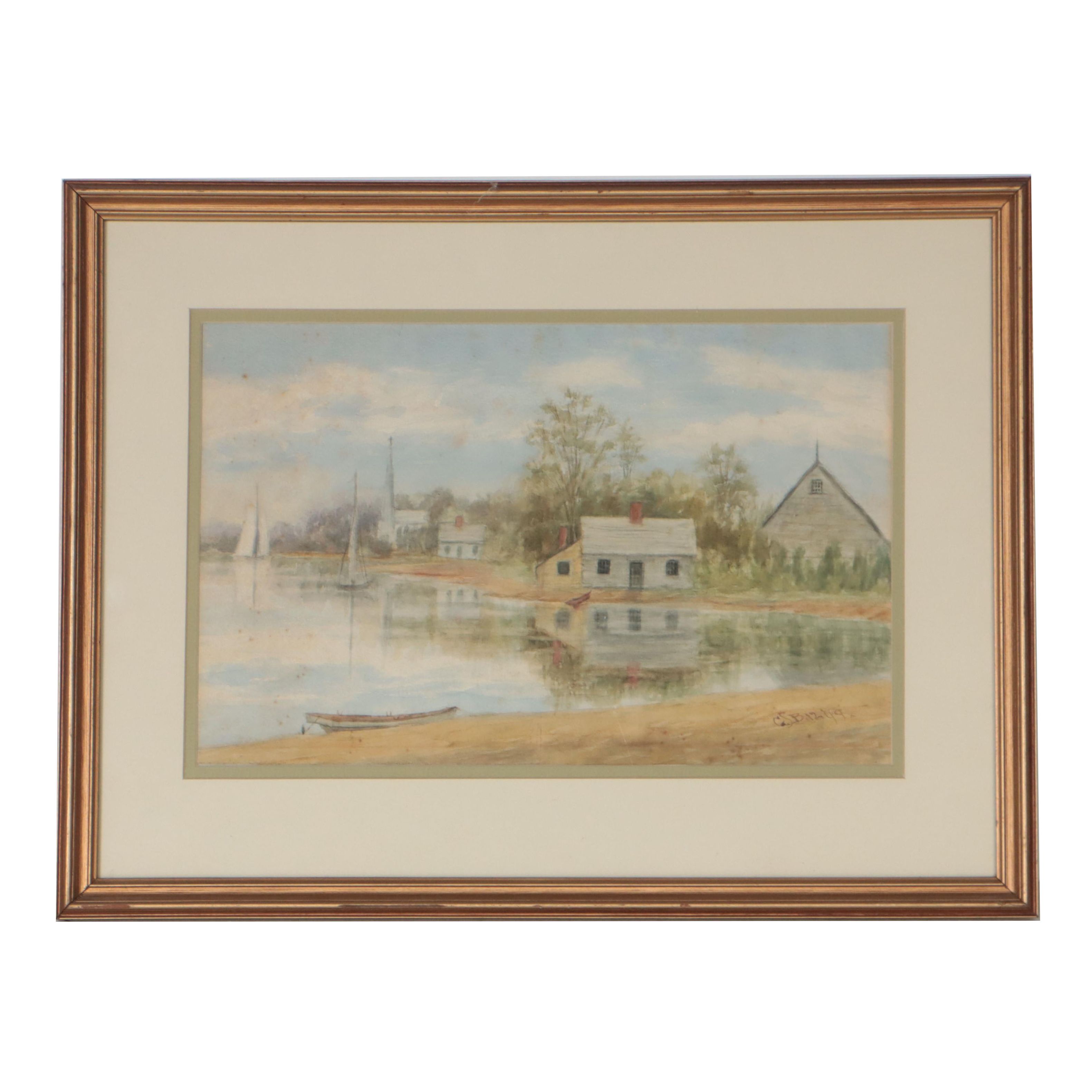 Watercolor Painting of Harbor Scene, 1899