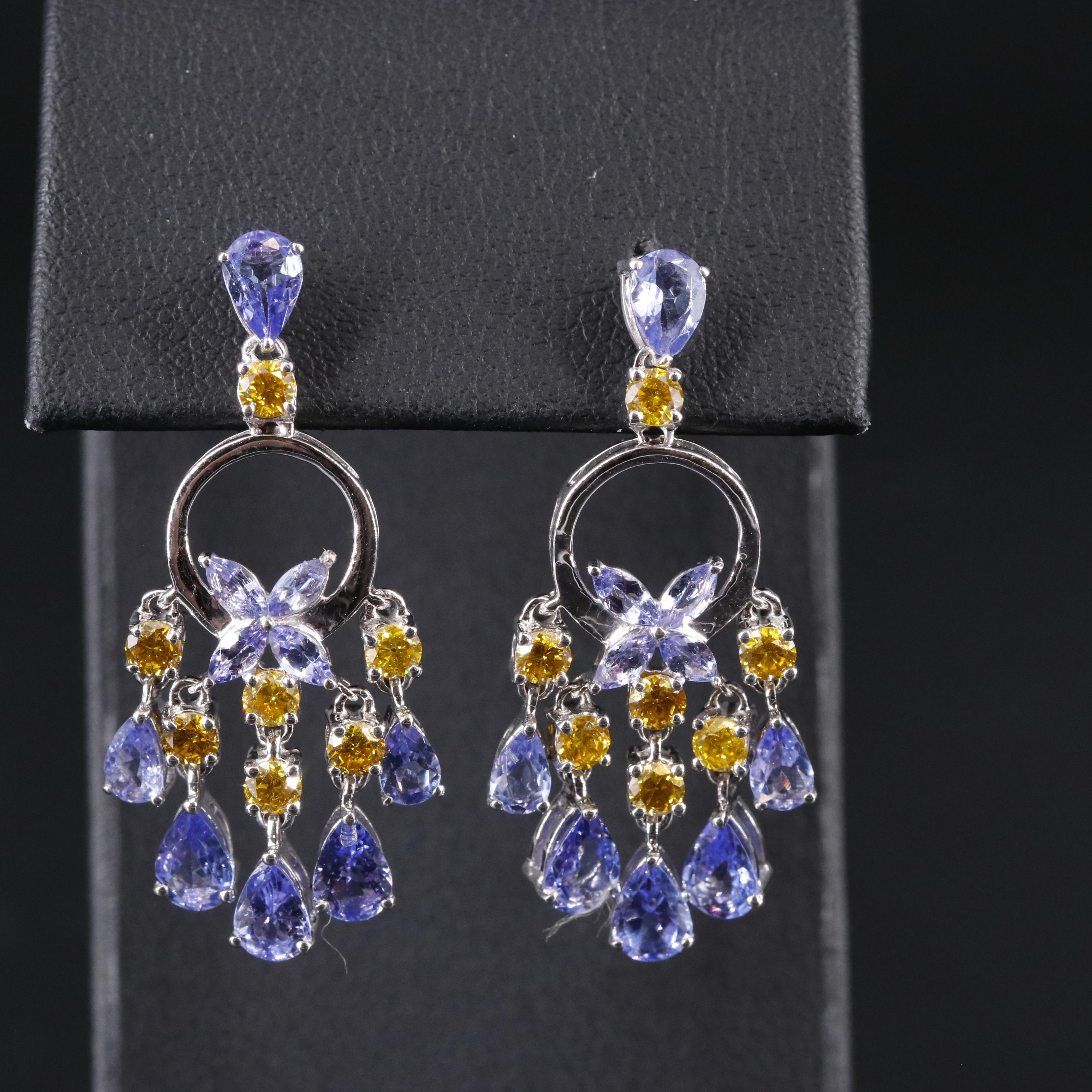 14K Tanzanite and Lab Grown Yellow Diamond Earrings