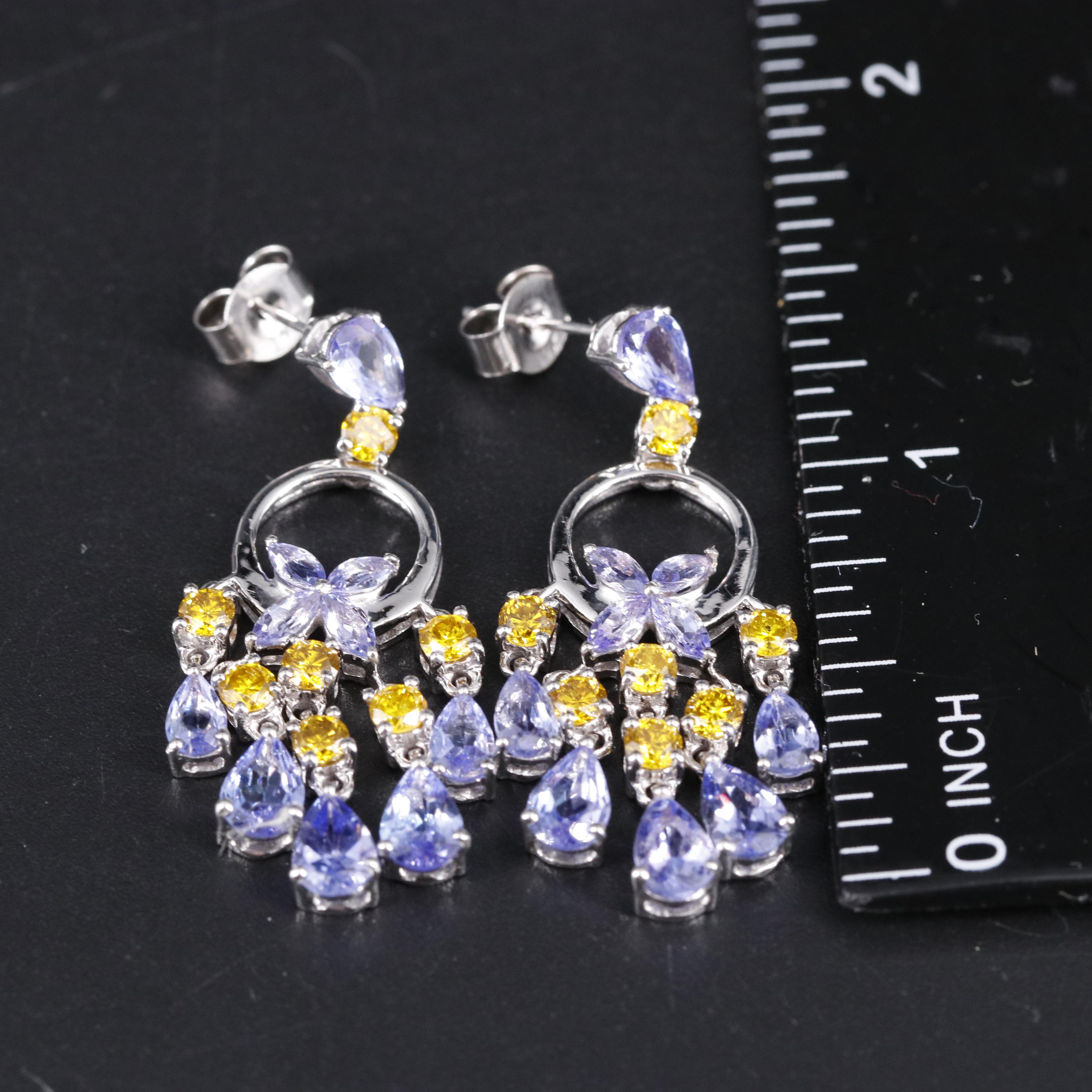 14K Tanzanite and Lab Grown Yellow Diamond Earrings