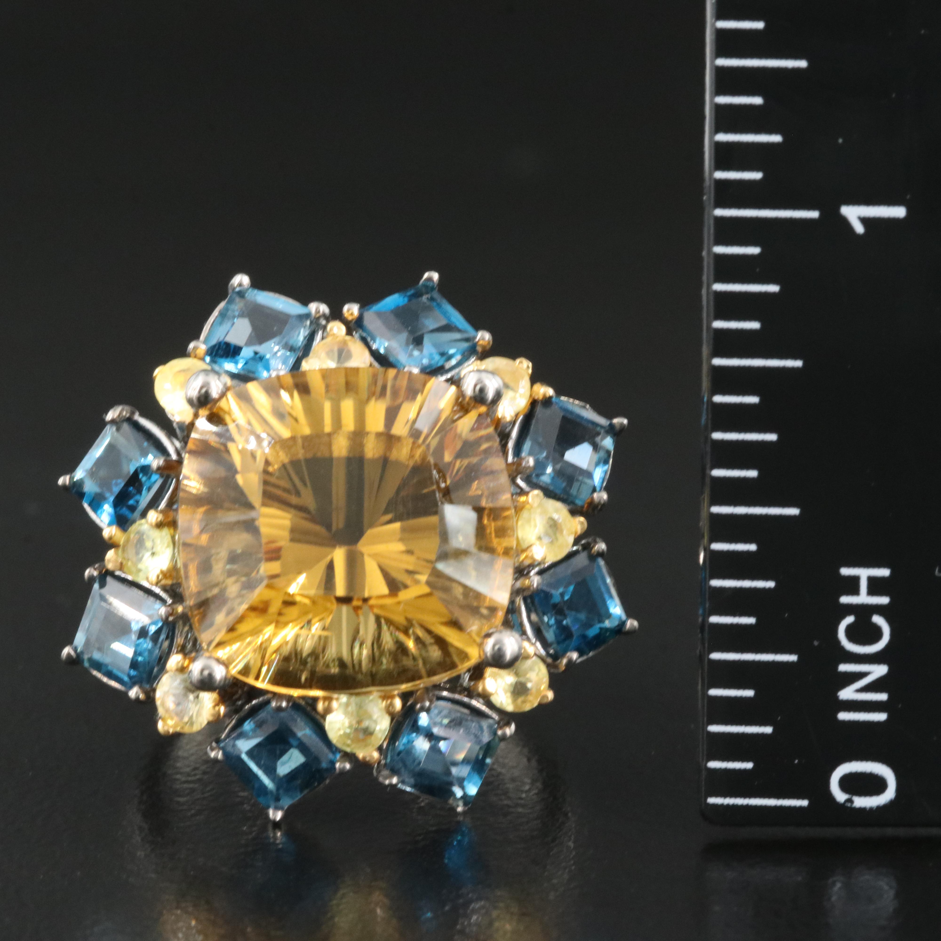 Sterling Citrine, London Blue Topaz and Sapphire Ring
