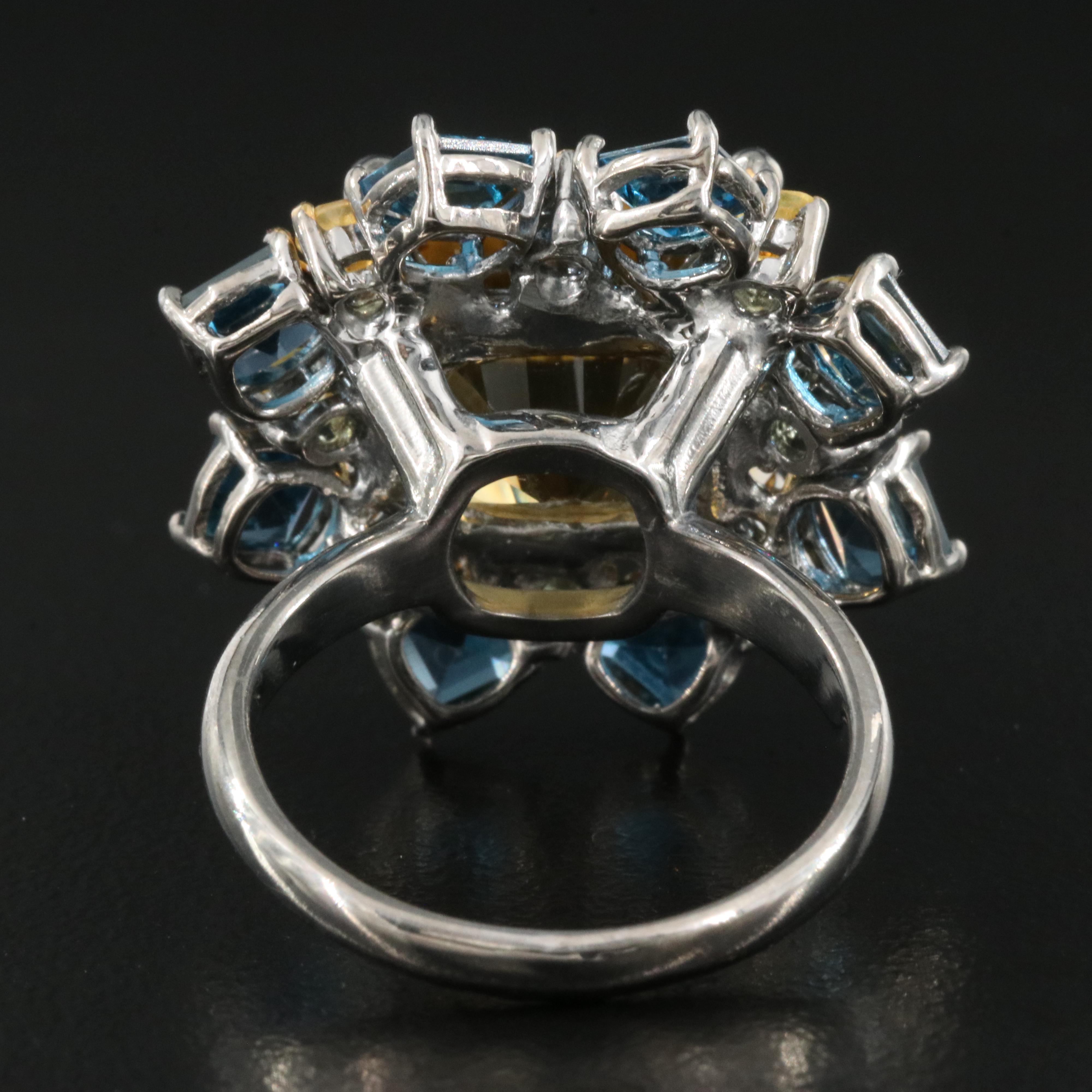 Sterling Citrine, London Blue Topaz and Sapphire Ring