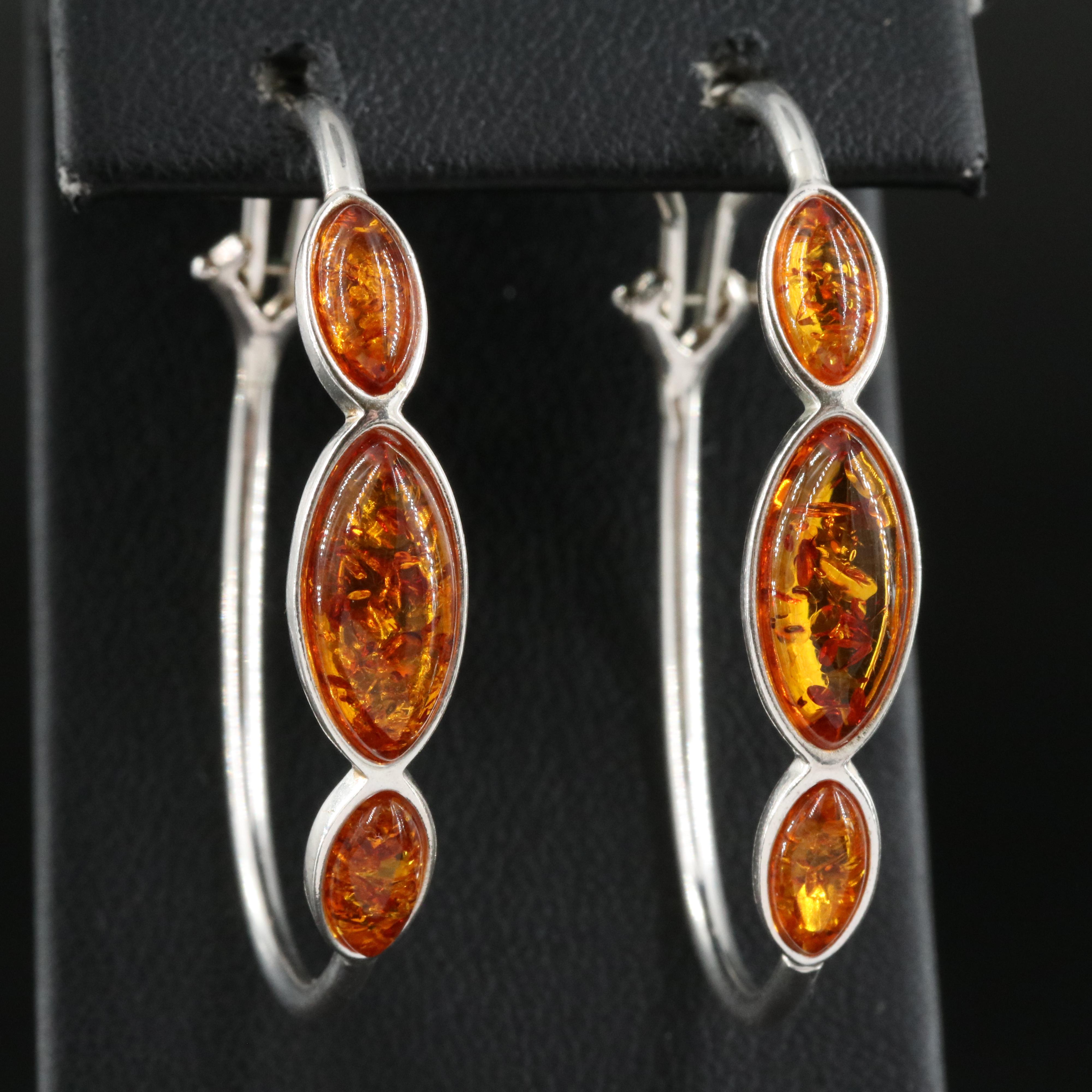 Polish Sterling Amber Oval Hoop Earrings
