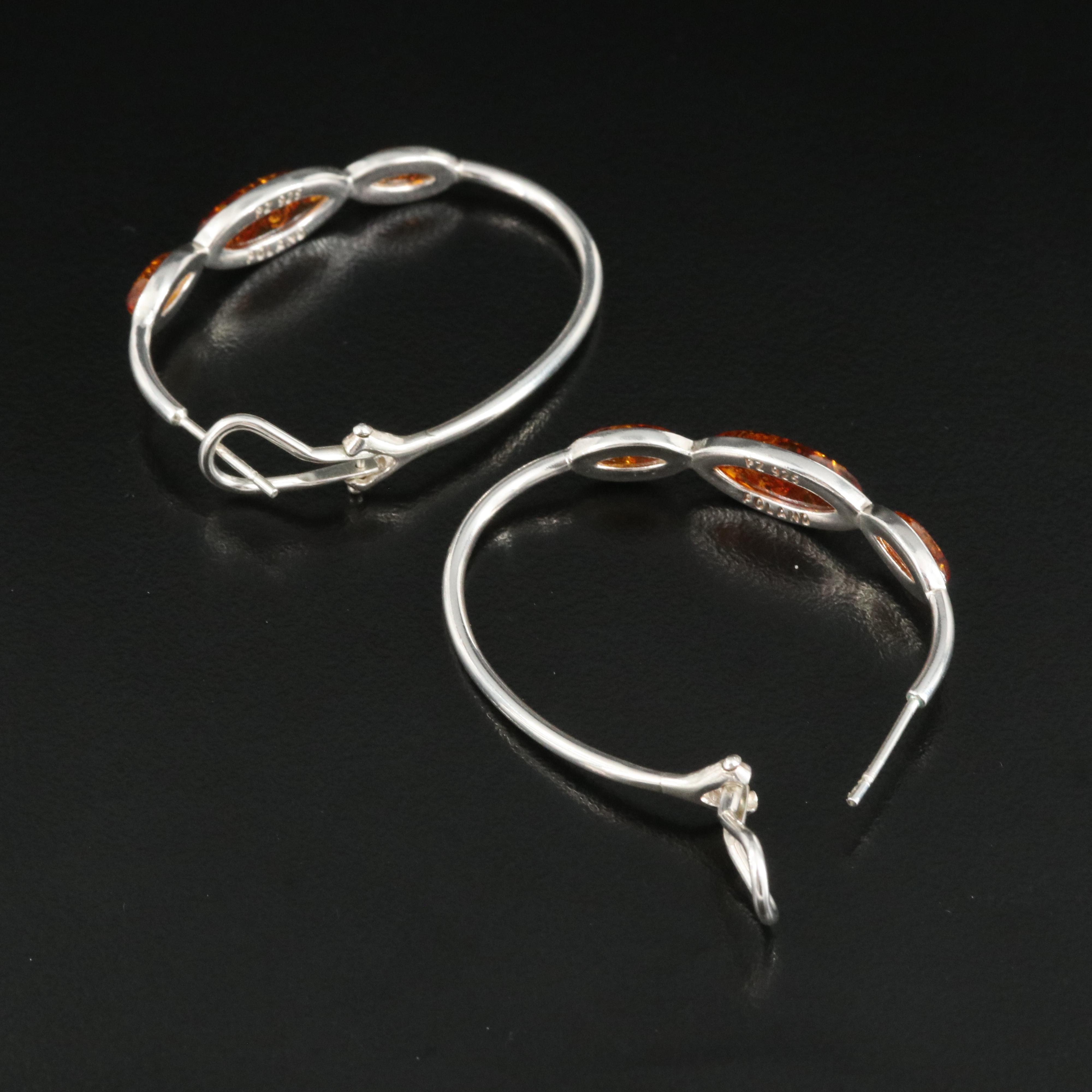 Polish Sterling Amber Oval Hoop Earrings