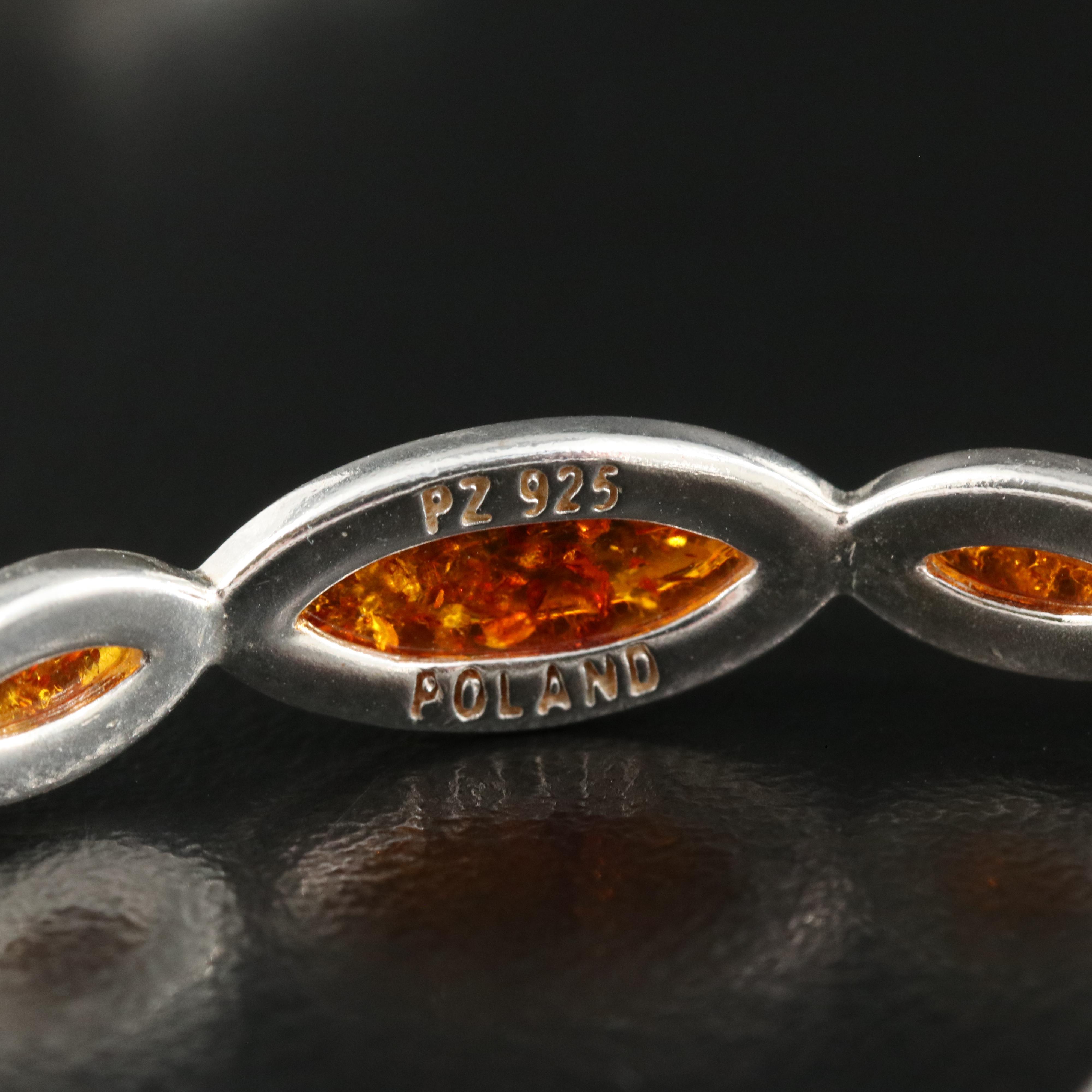 Polish Sterling Amber Oval Hoop Earrings