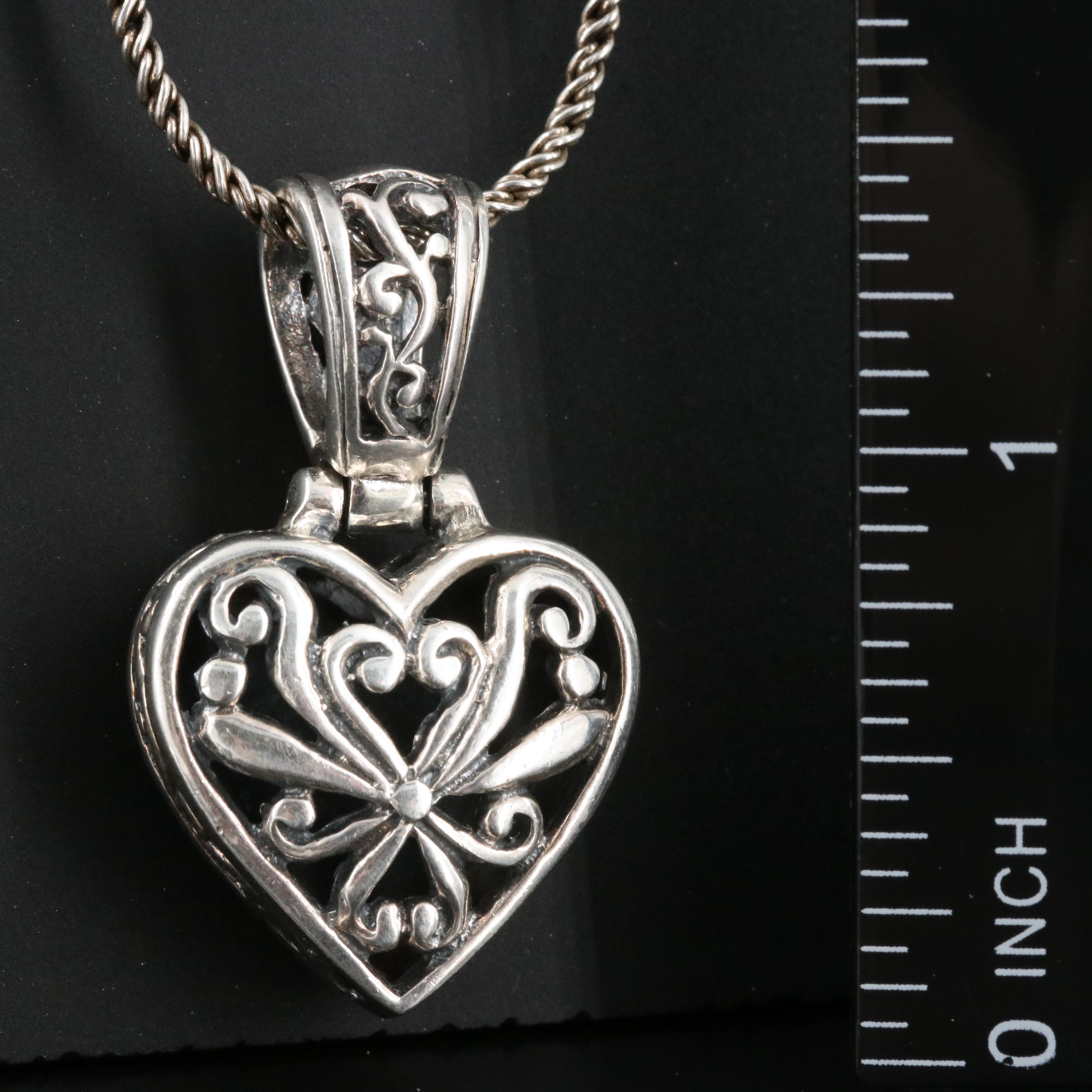 Sterling Black Onyx Heart Reversible Pendant Necklace