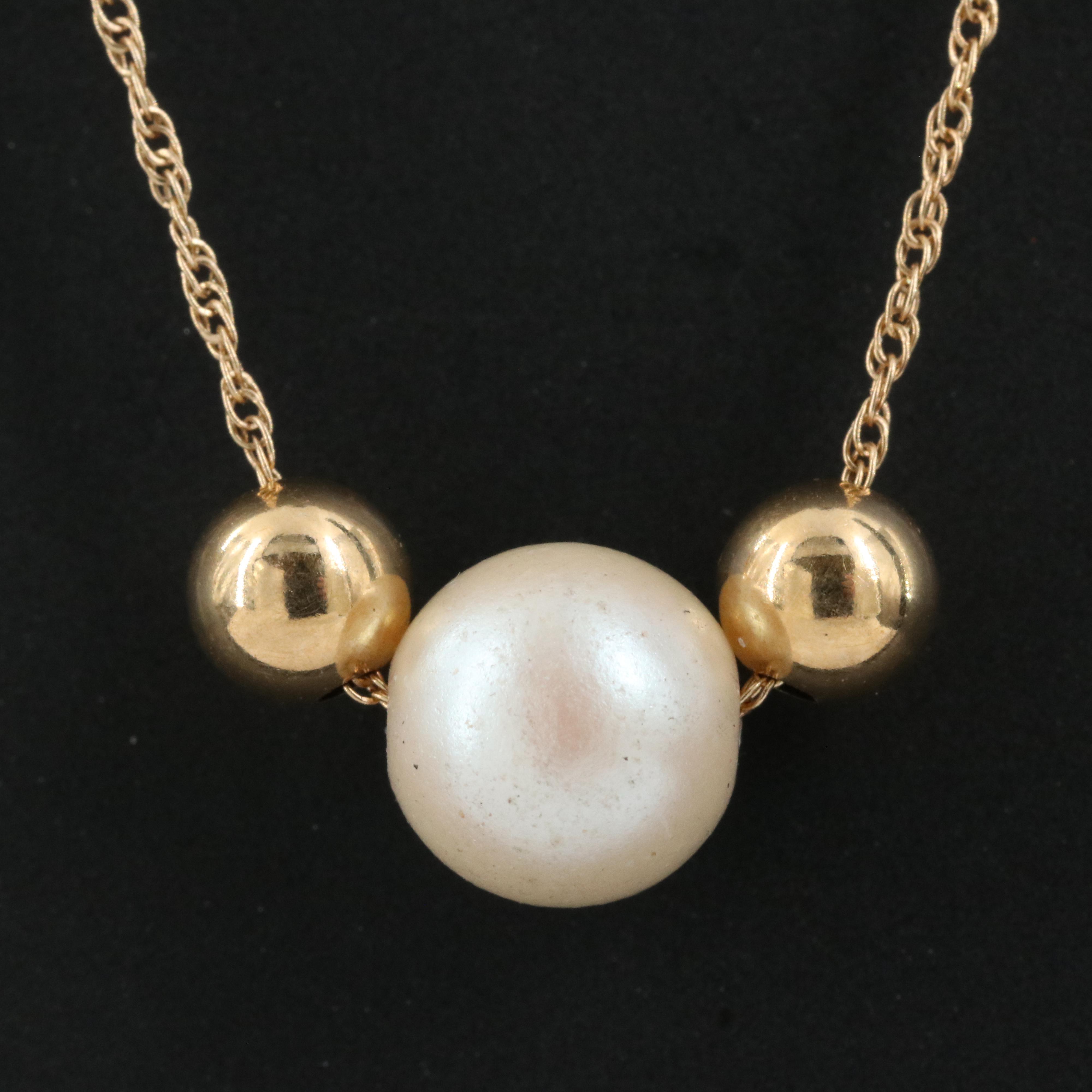 14K Faux Pearl Pendant Necklace