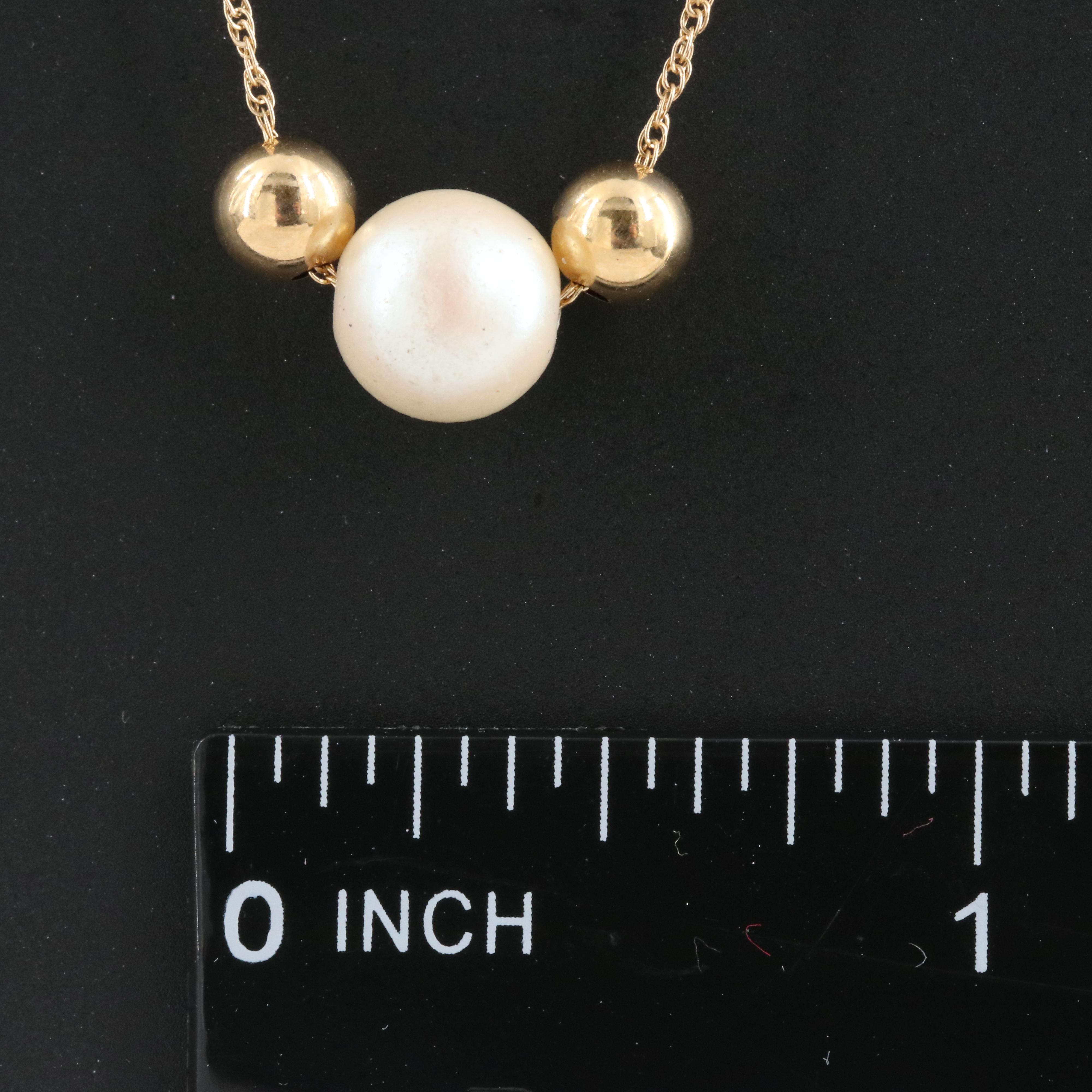 14K Faux Pearl Pendant Necklace