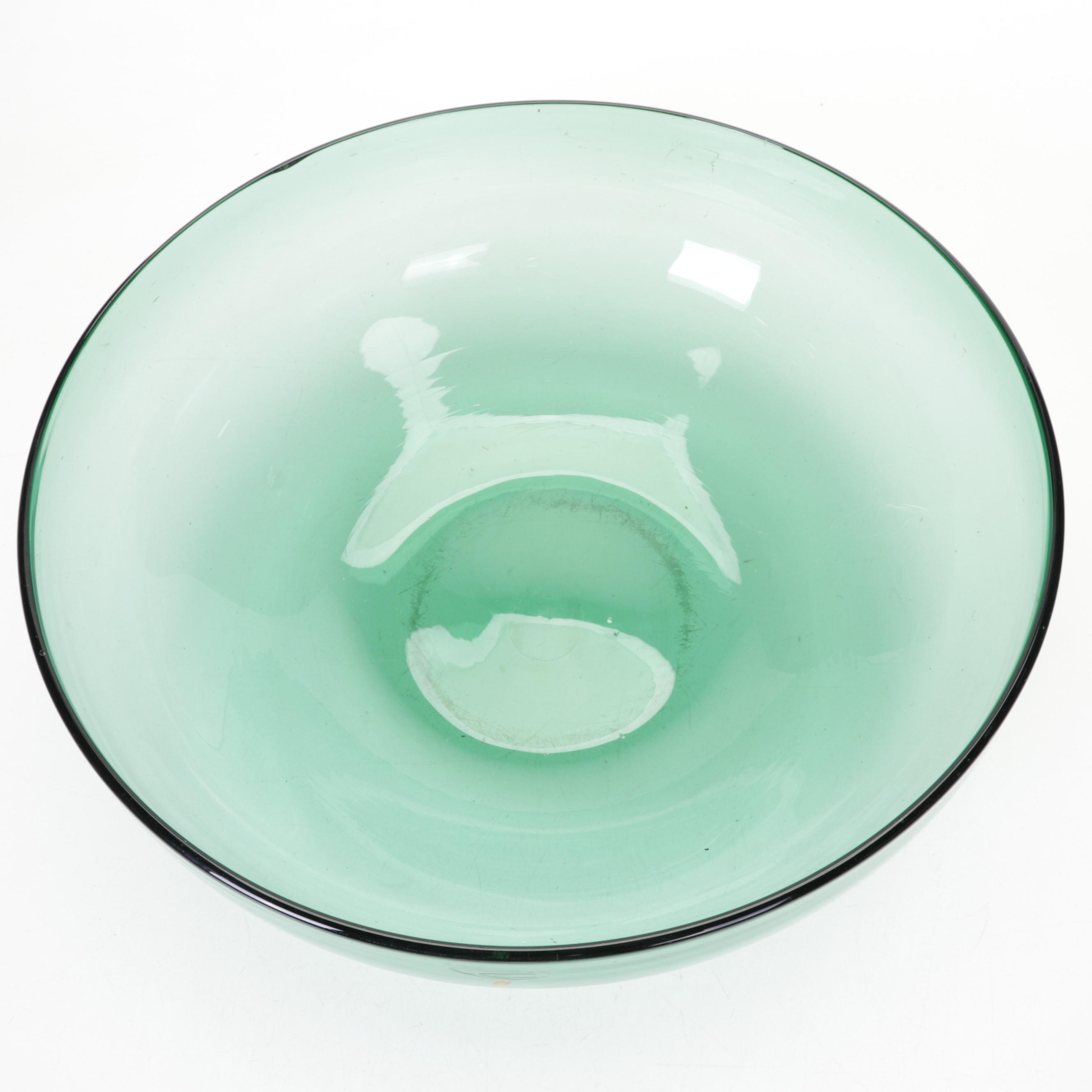 Viking Green Blown Glass Bowls and Swung Pitcher, Mid-20th Century