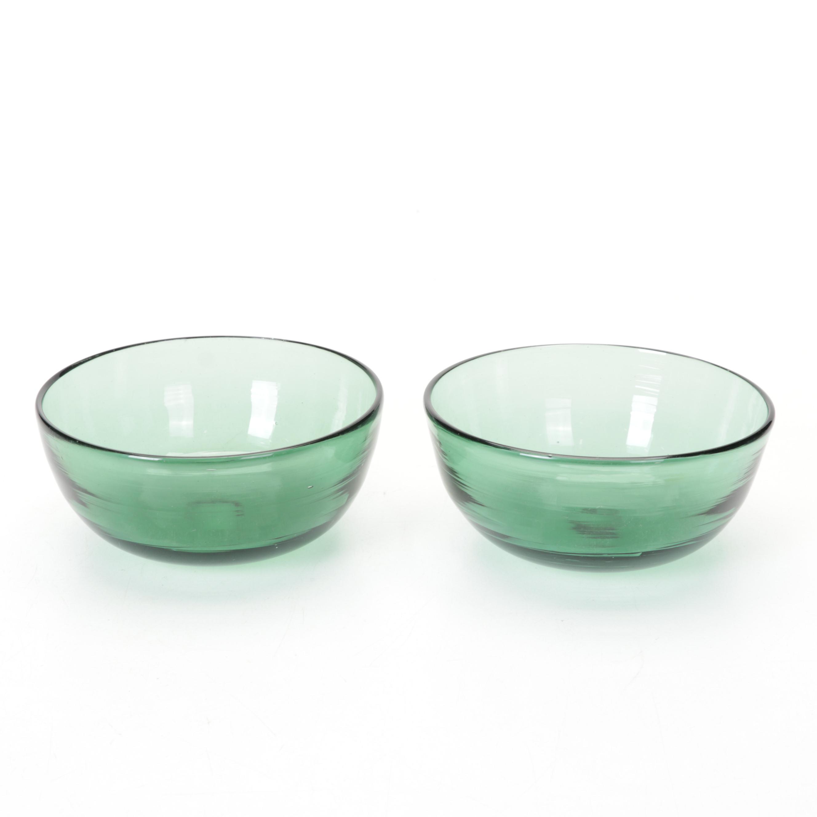 Viking Green Blown Glass Bowls and Swung Pitcher, Mid-20th Century