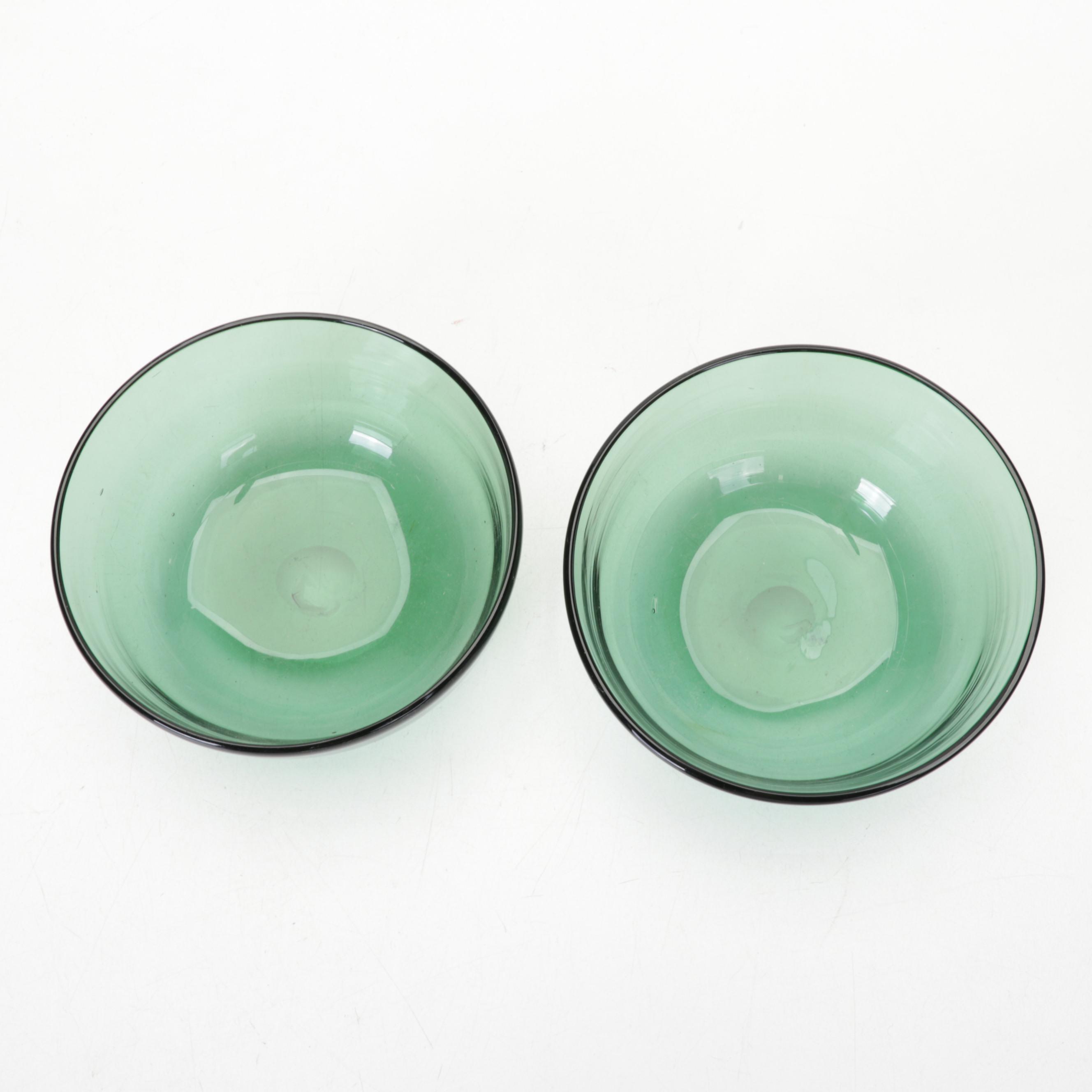 Viking Green Blown Glass Bowls and Swung Pitcher, Mid-20th Century