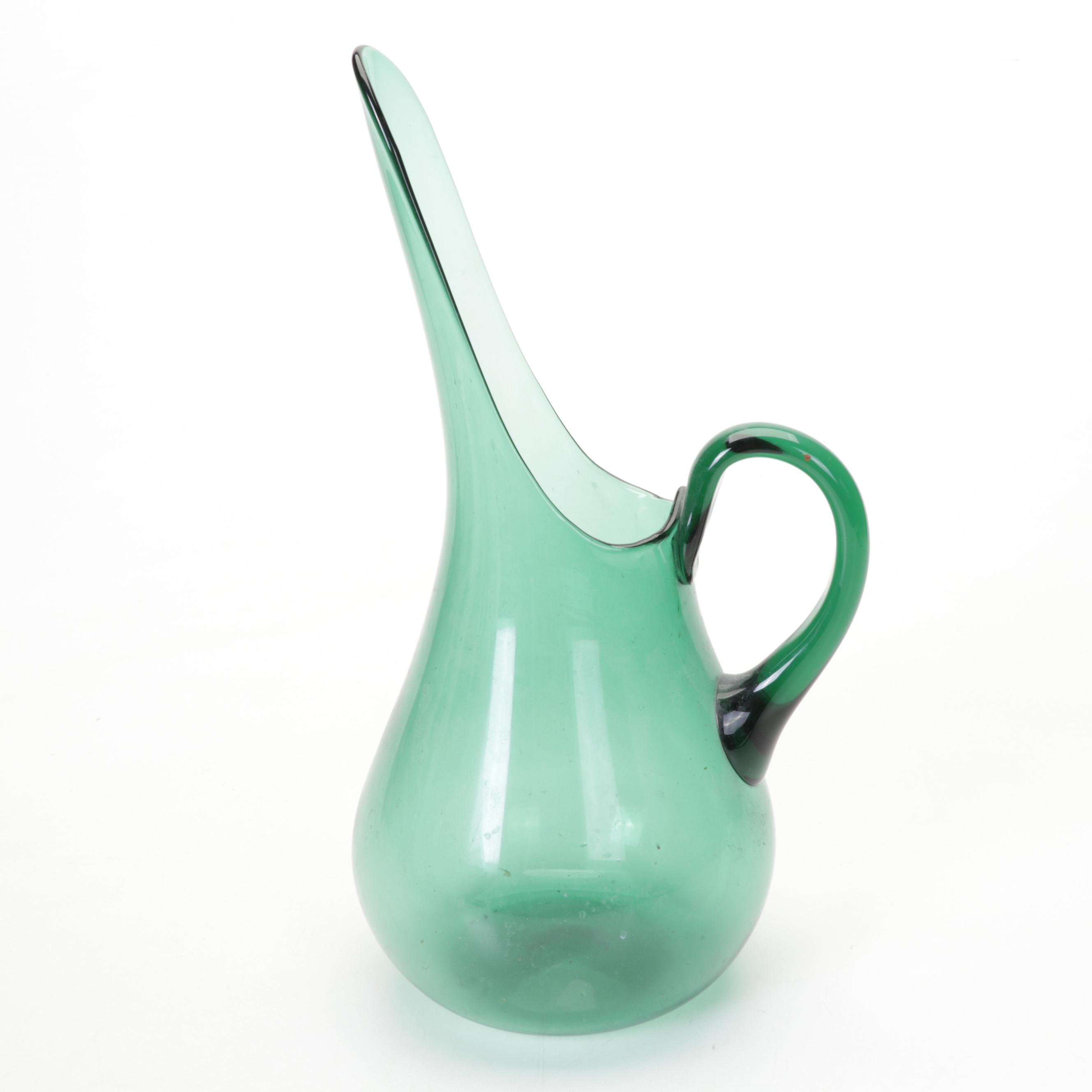 Viking Green Blown Glass Bowls and Swung Pitcher, Mid-20th Century