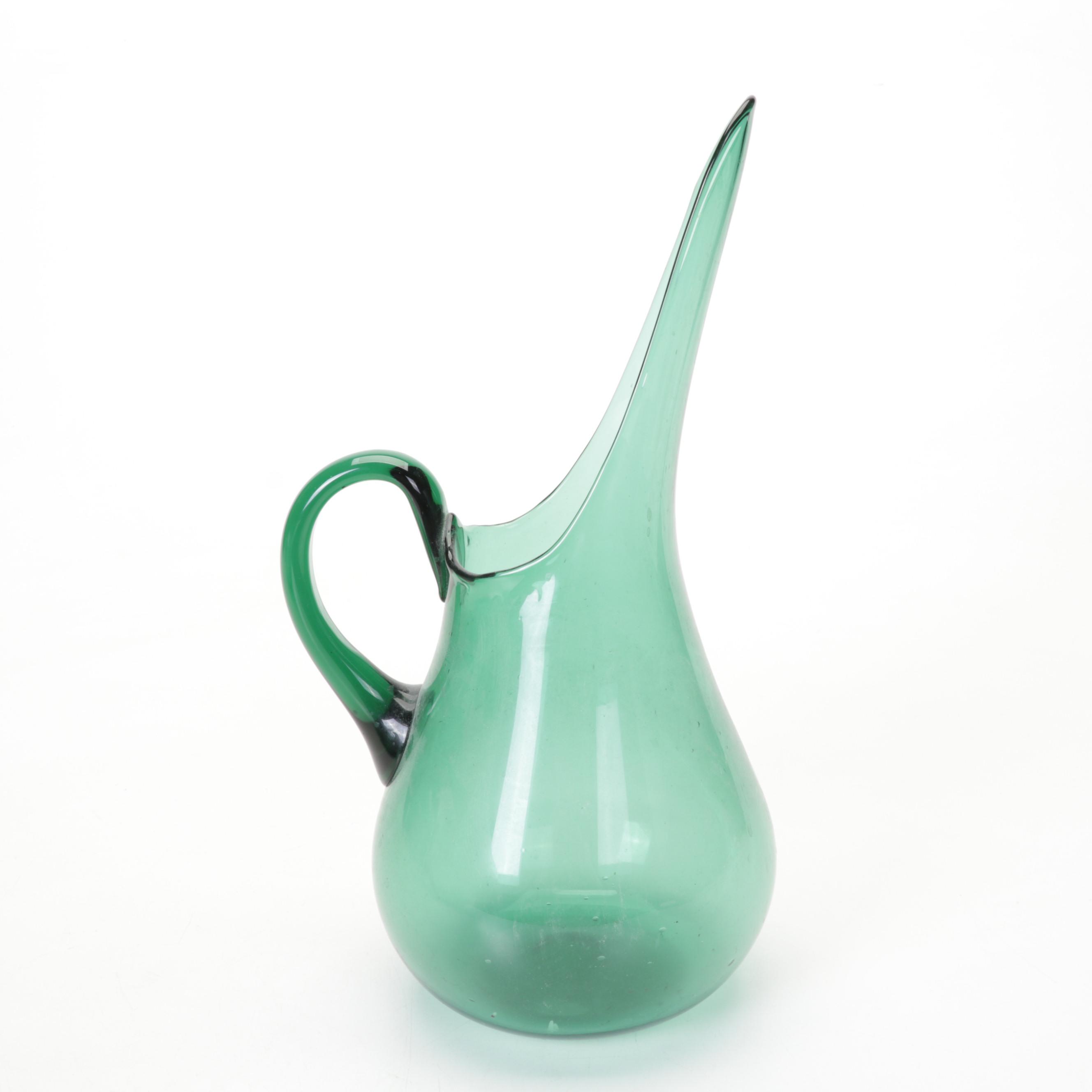Viking Green Blown Glass Bowls and Swung Pitcher, Mid-20th Century
