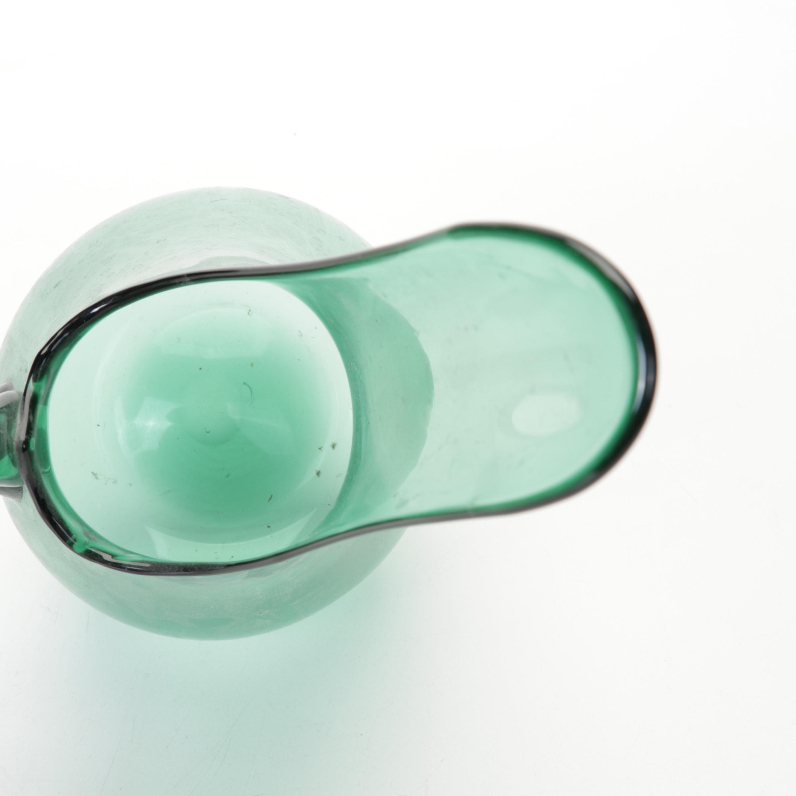 Viking Green Blown Glass Bowls and Swung Pitcher, Mid-20th Century