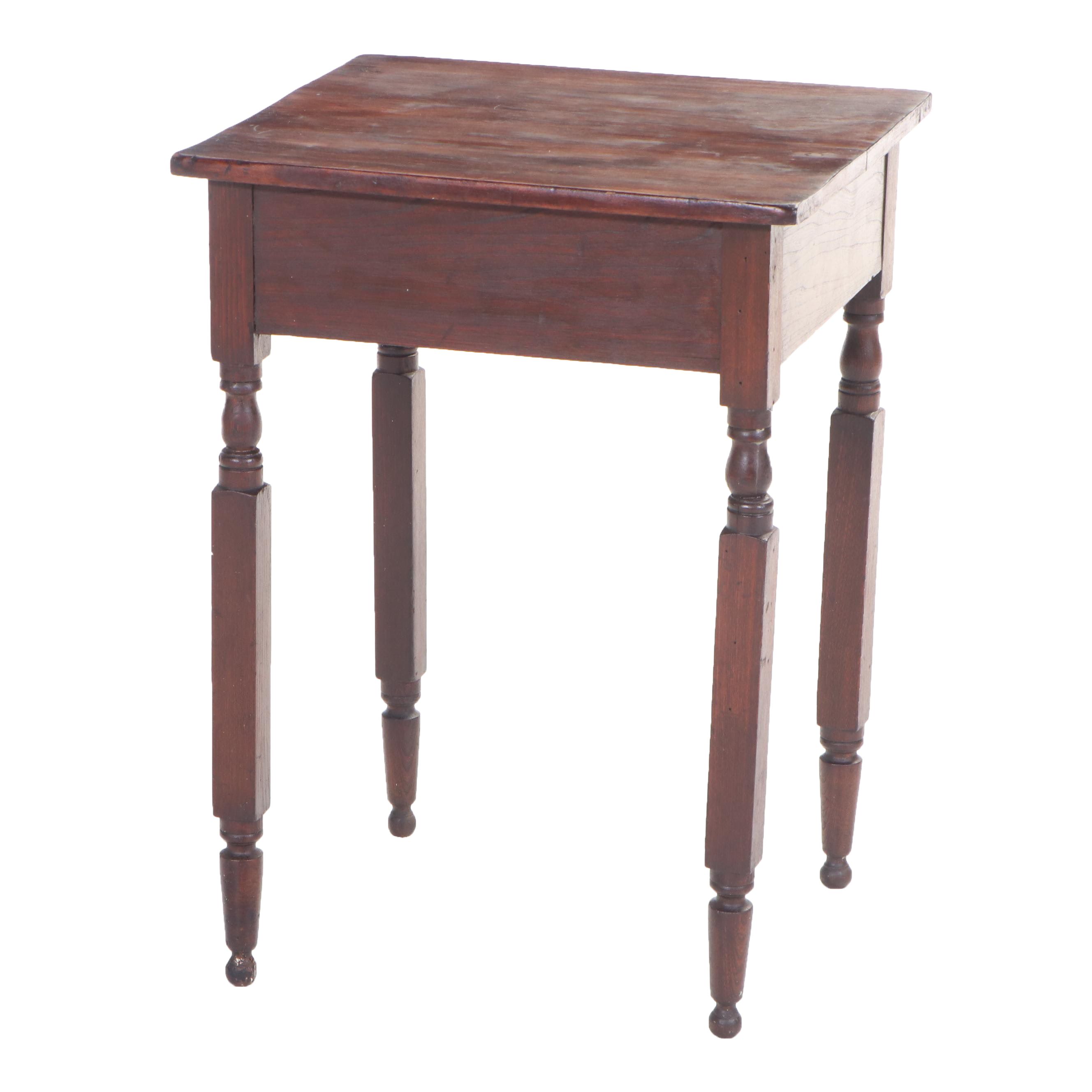 American Primitive Walnut-Stained Side Table, 19th Century