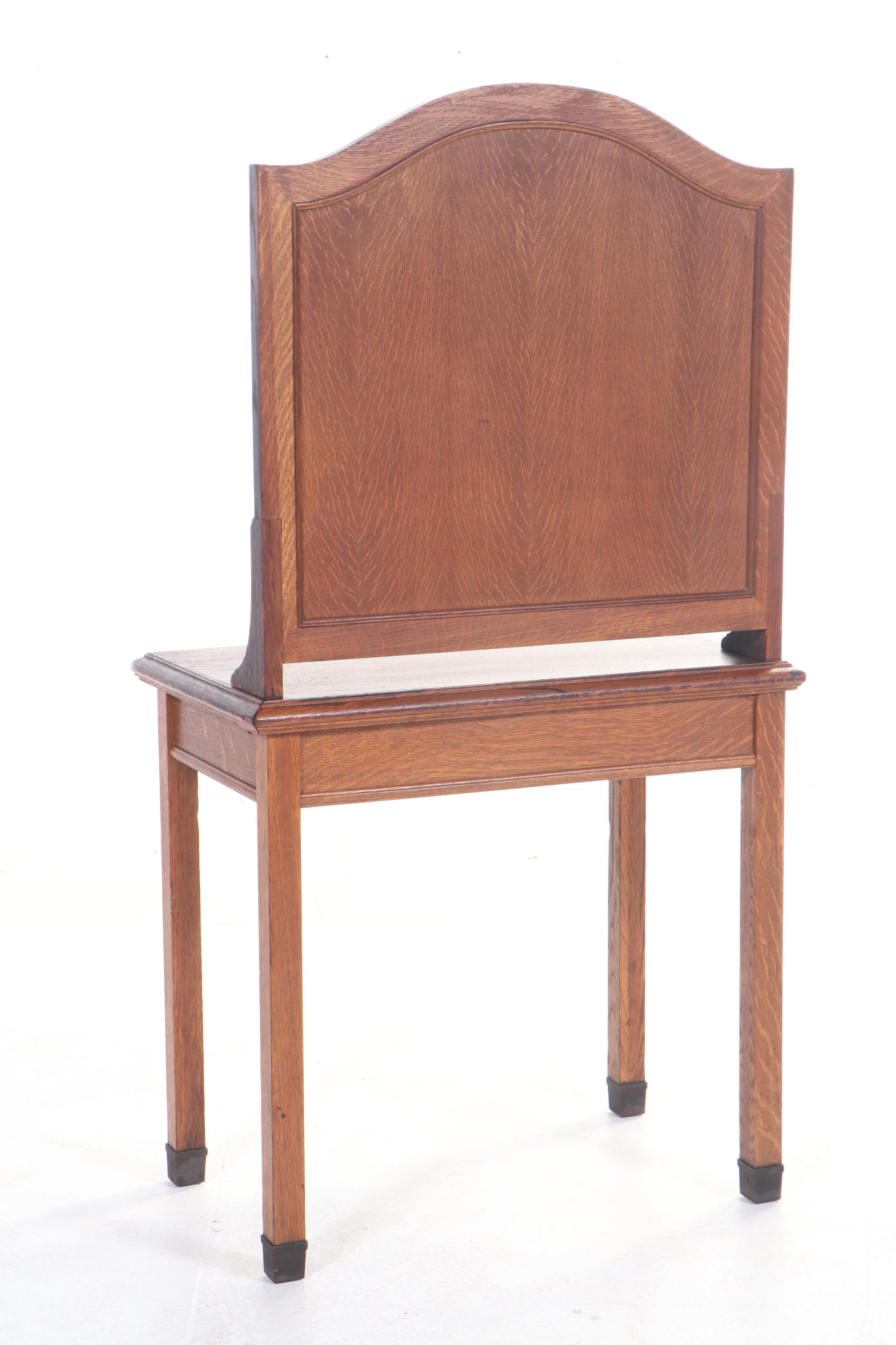 Arts and Crafts Quartersawn Oak Dressing Table Plus Colonial Revival Caned Bench