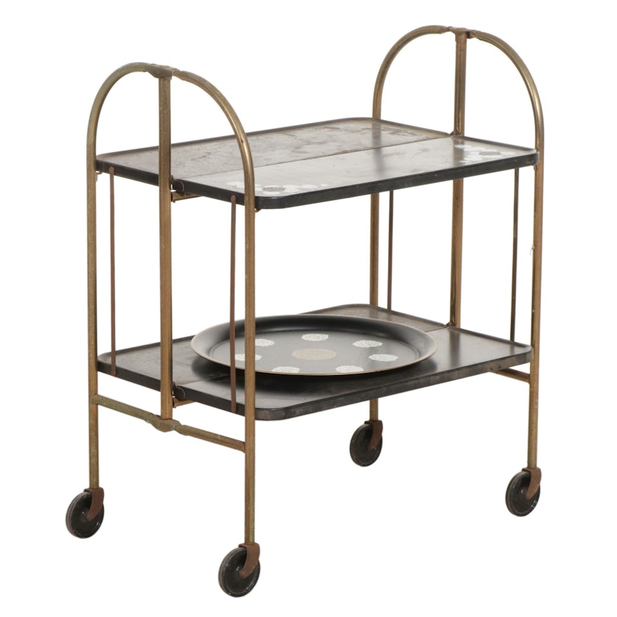 Re-Ly-On Metal Prods. Fold'n Roll "Versa-Table" Serving Cart & Tray, Mid-20th C.