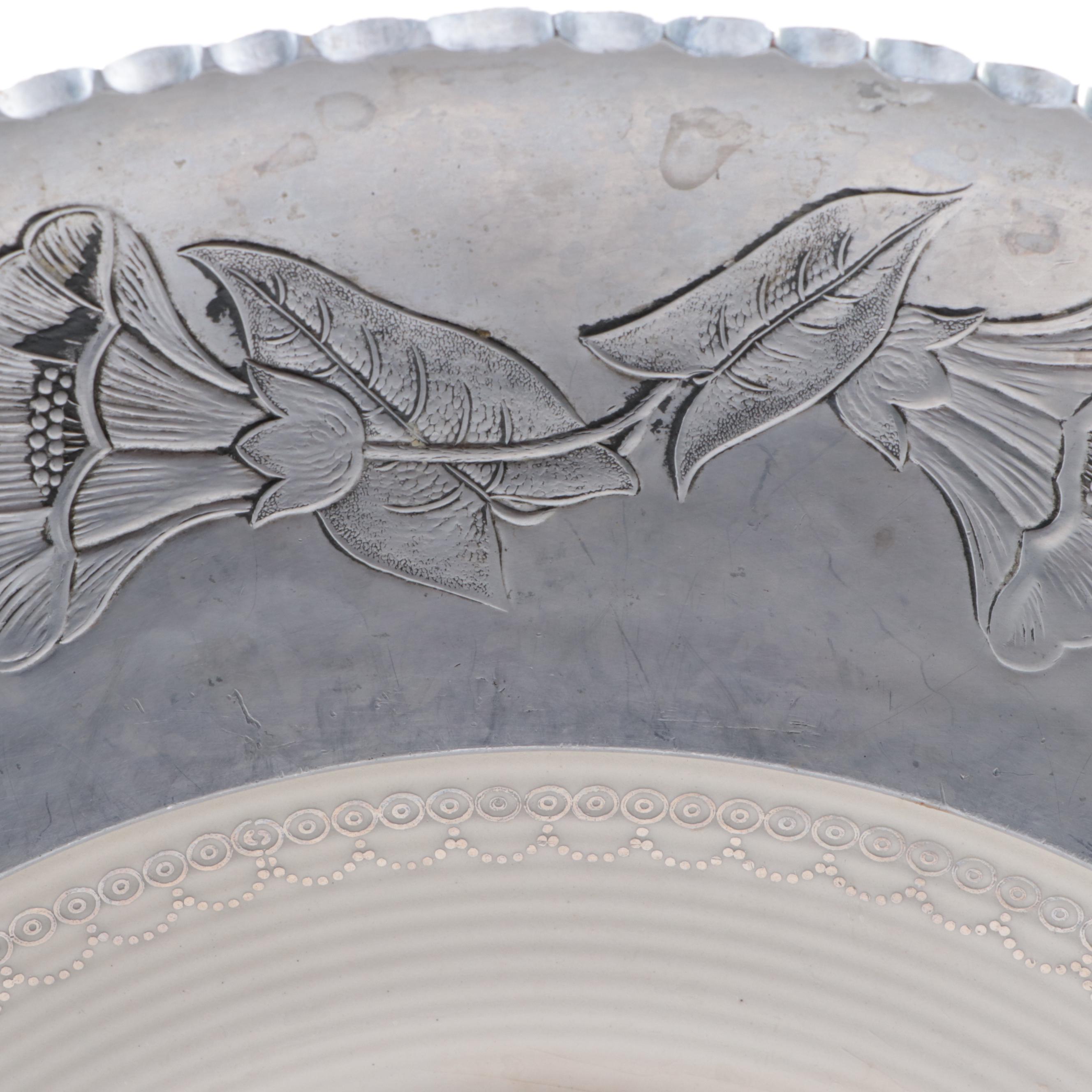 Farberware Hammered Aluminum Tray with Ceramic Plate Insert, Mid-20th Century