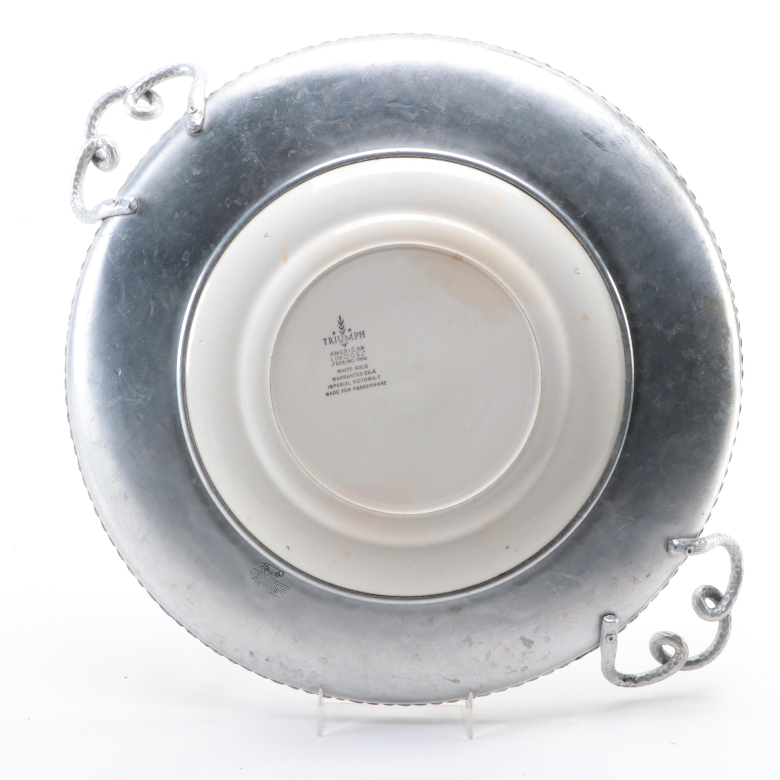 Farberware Hammered Aluminum Tray with Ceramic Plate Insert, Mid-20th Century