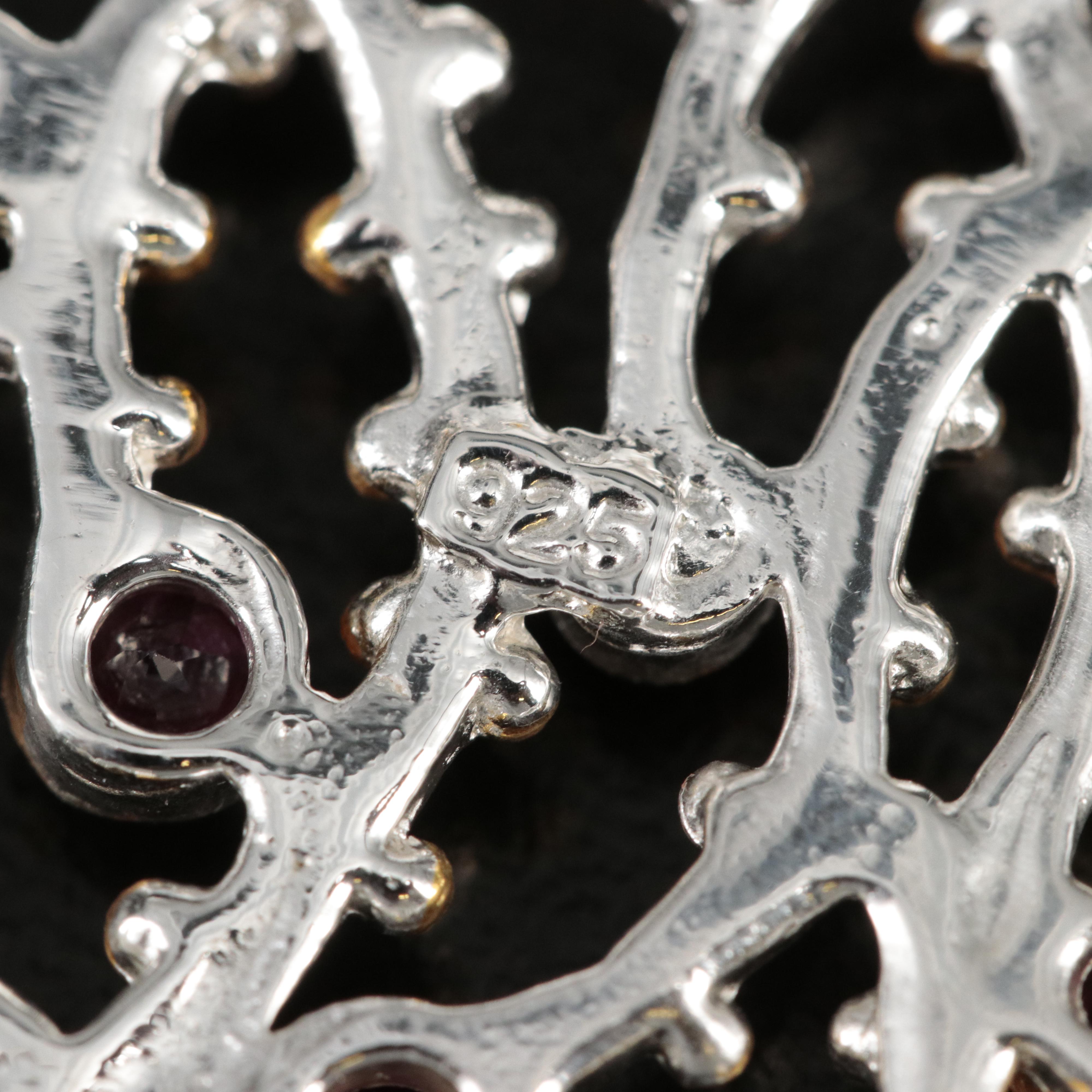 Sterling Abalone, Amethyst and Garnet Jellyfish Converter Brooch