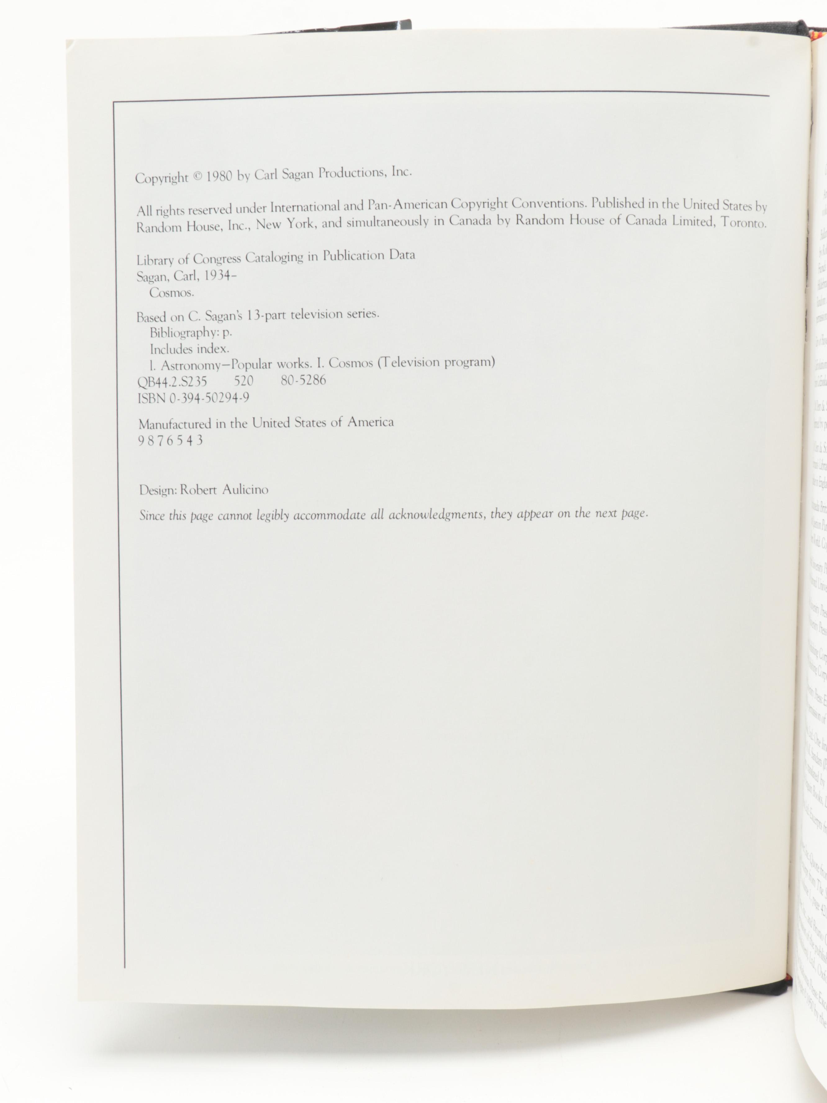 First Edition "Comet" by Carl Sagan and Ann Druyan with "Cosmos" by Carl Sagan