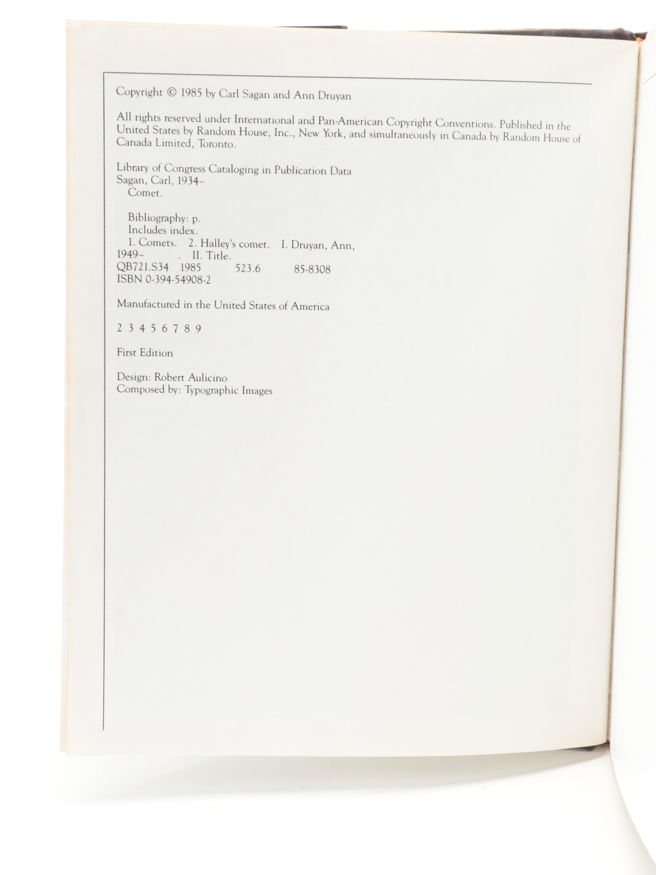 First Edition "Comet" by Carl Sagan and Ann Druyan with "Cosmos" by Carl Sagan