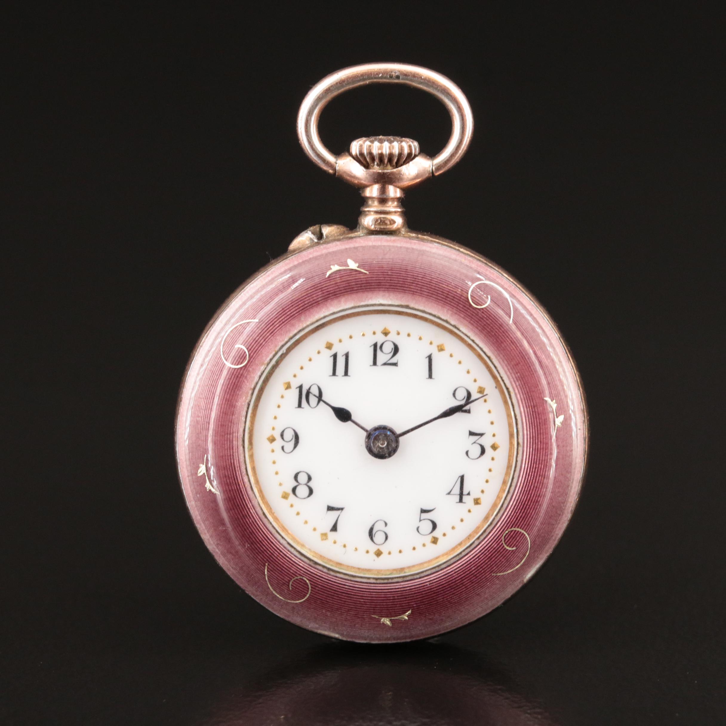 935 Silver and Enameled Ornate Small Pocket Watch