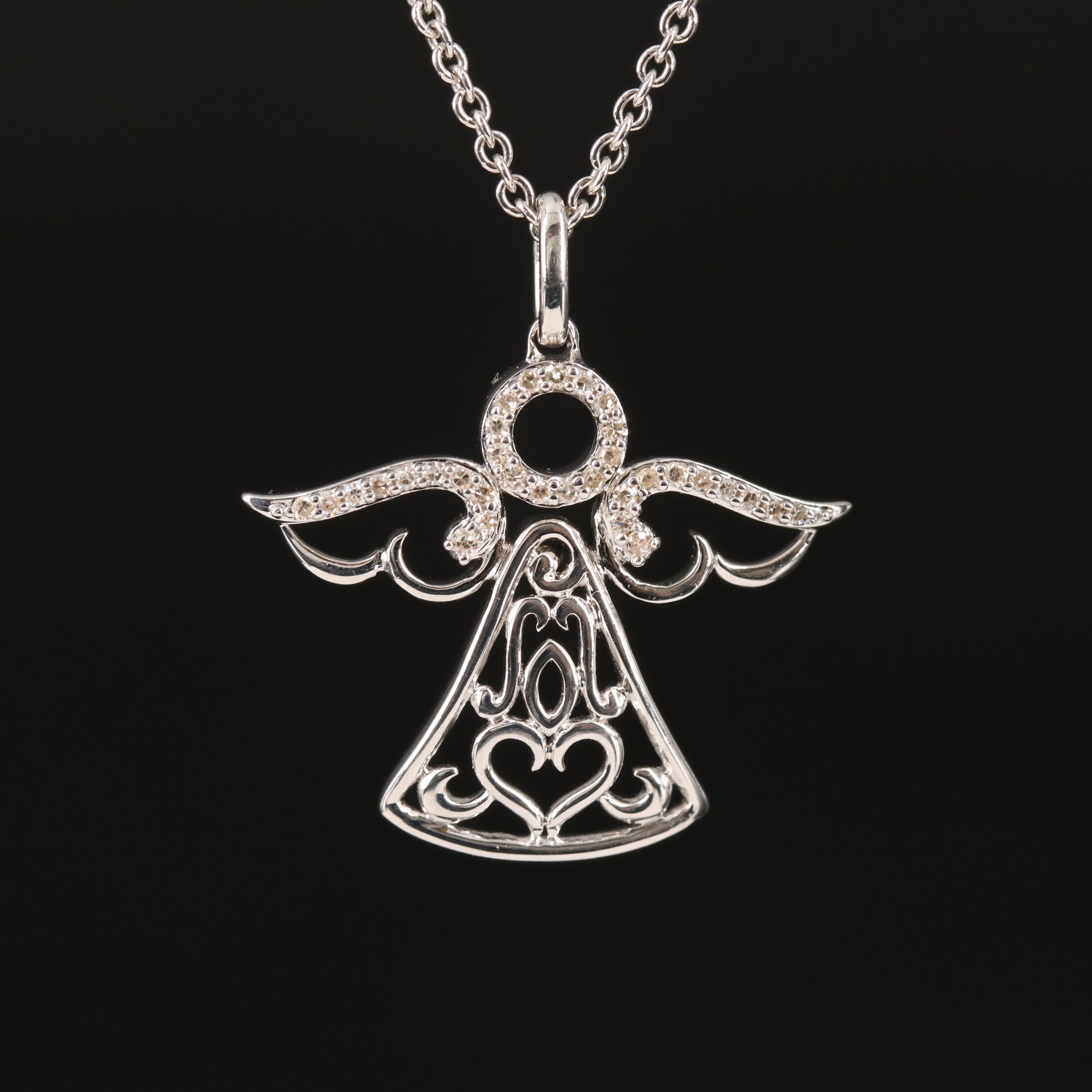 Sterling Diamond Angel Pendant Necklace