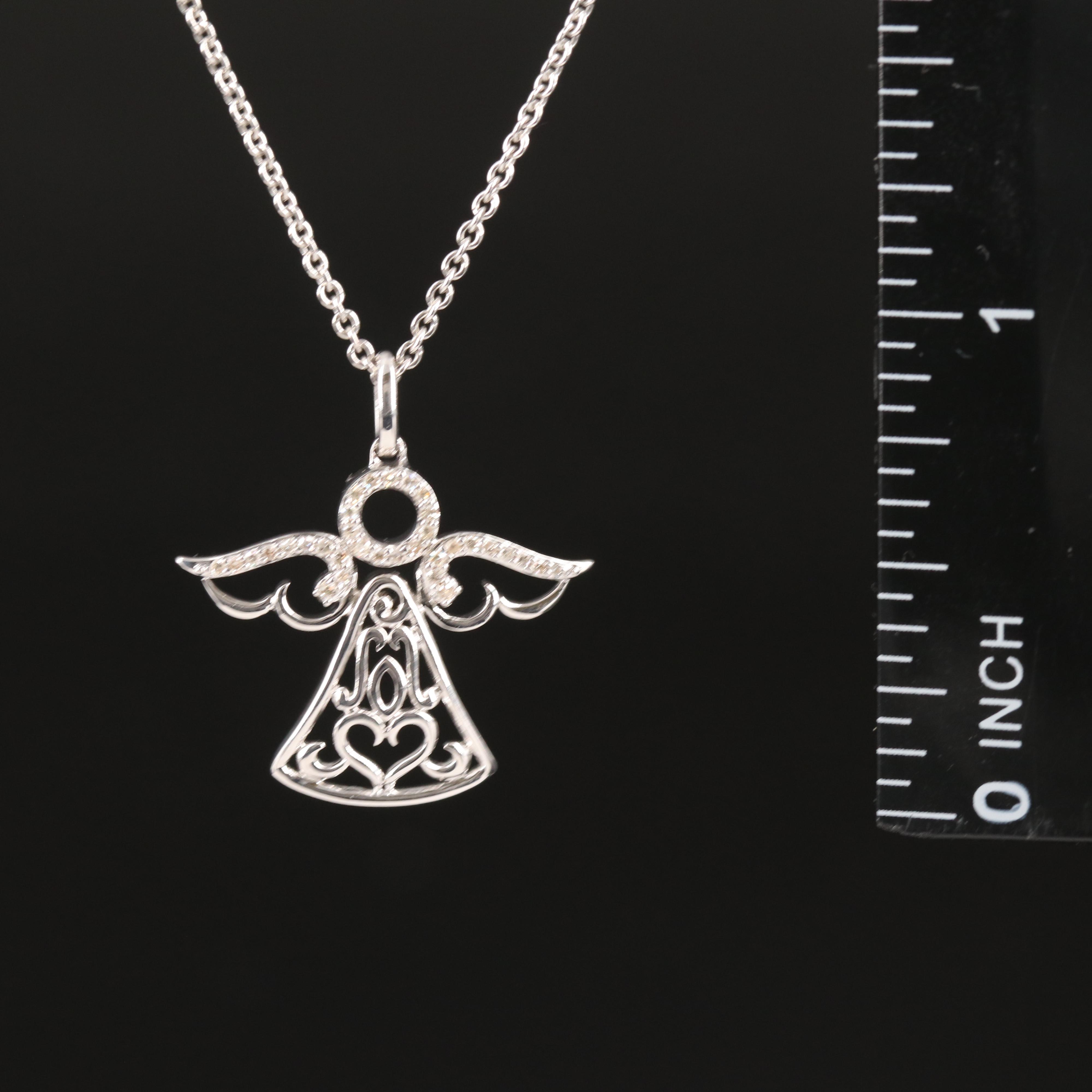 Sterling Diamond Angel Pendant Necklace