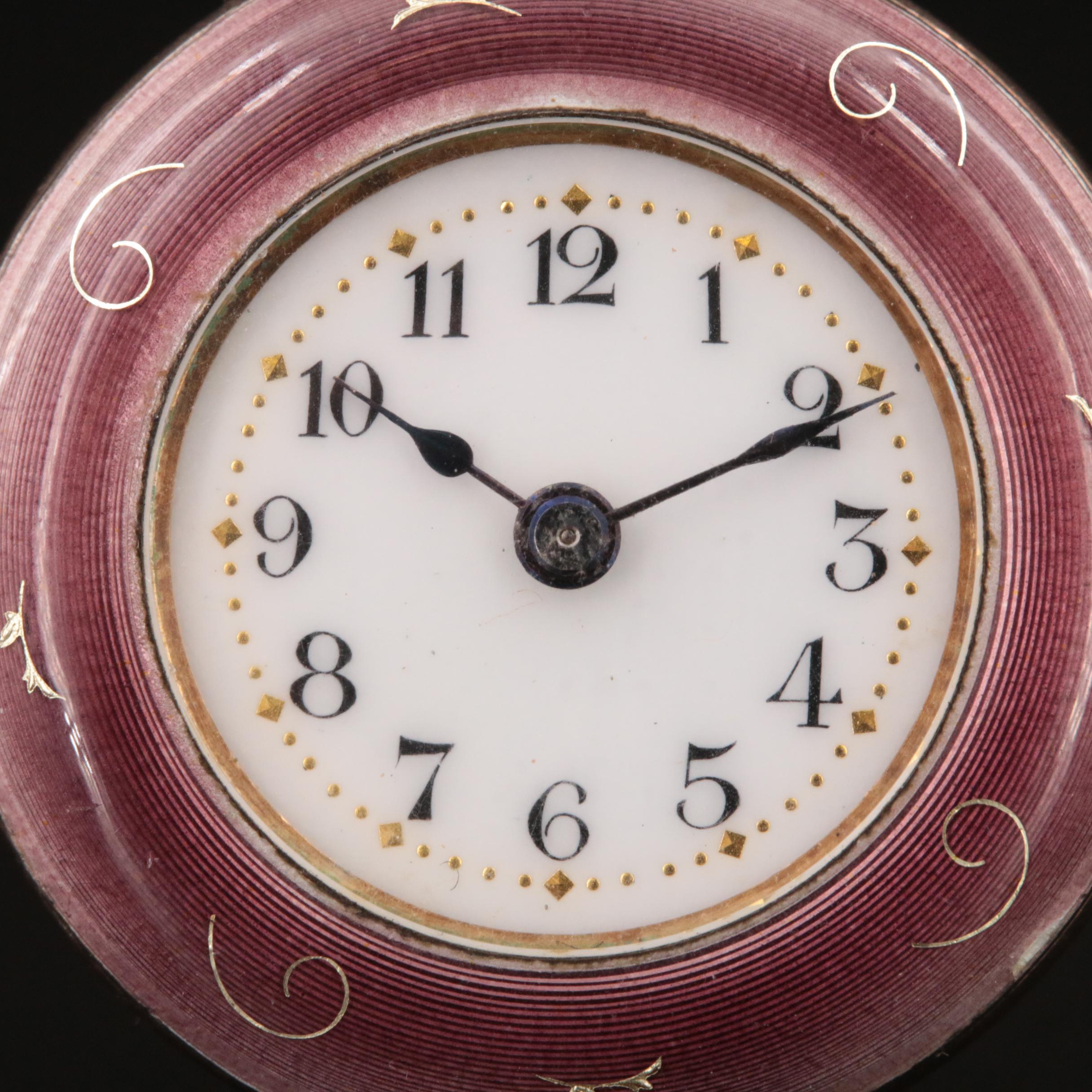 935 Silver and Enameled Ornate Small Pocket Watch