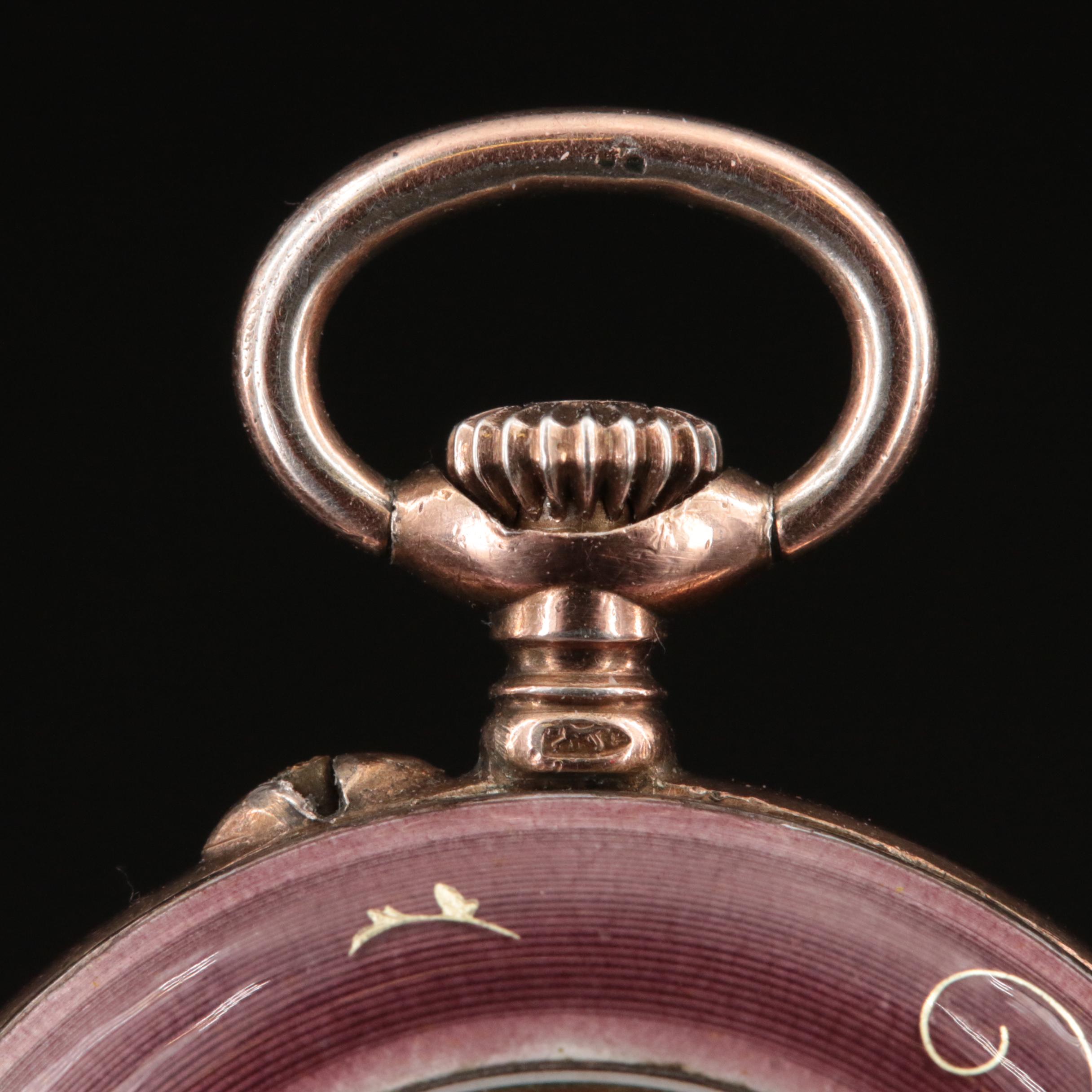 935 Silver and Enameled Ornate Small Pocket Watch